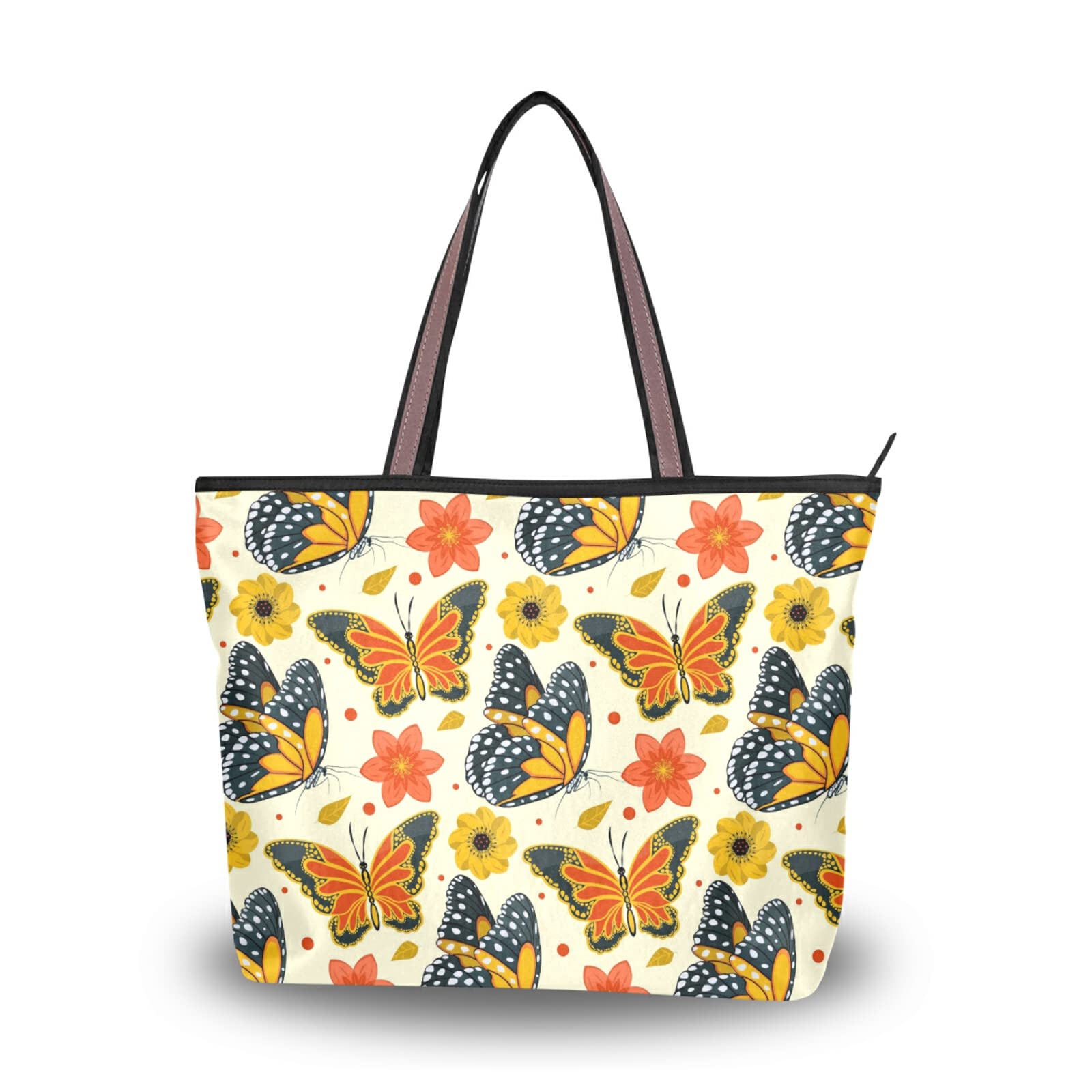 Stylish Floral Insect Print Tote Bag for Women - Reusable Shoulder Handbag, Eco-Friendly Beach Bag for Travel, Shopping & Daily Use