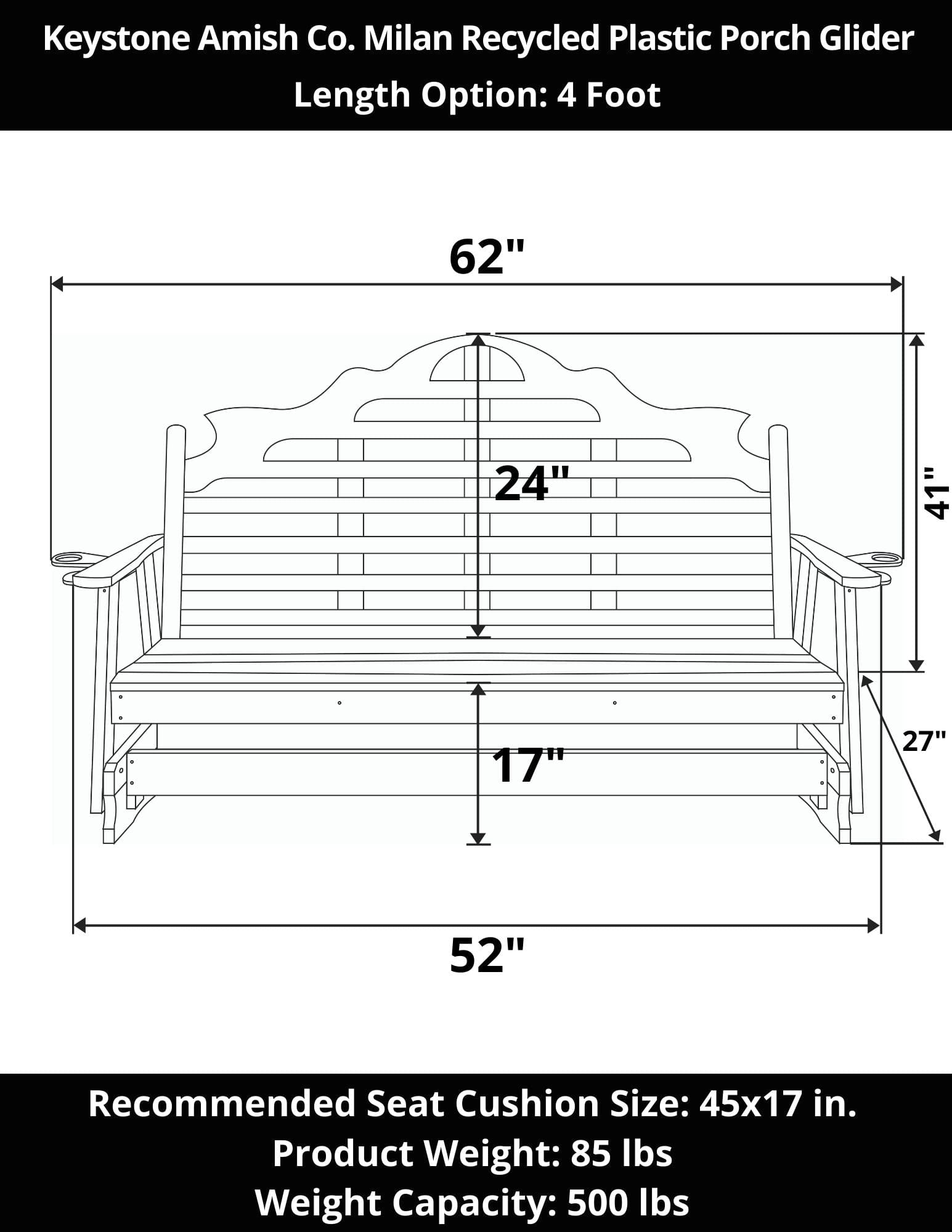 Keystone Amish Co. Milan Poly Composite Porch Glider - Durable Outdoor Swing for Patio, Garden & Backyard Relaxation