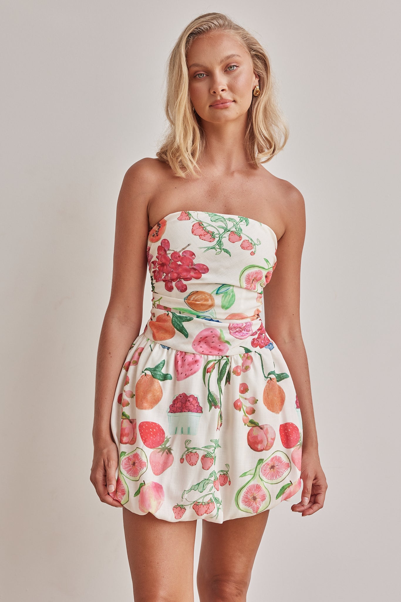 Strawberry Print Mini Dress in Cream - Cute Summer Dress for Women, Perfect for Beach Vacations, Dates & Casual Outings
