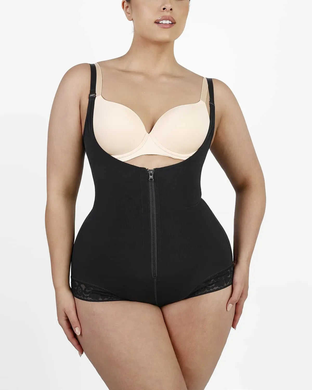 AirSlim® Lace Zipper Open Bust Shapewear for Women - Slimming Bodysuit with Adjustable Straps for Tummy Control & Waist Cincher - Perfect for Wedding, Evening Dresses & Special Occasions