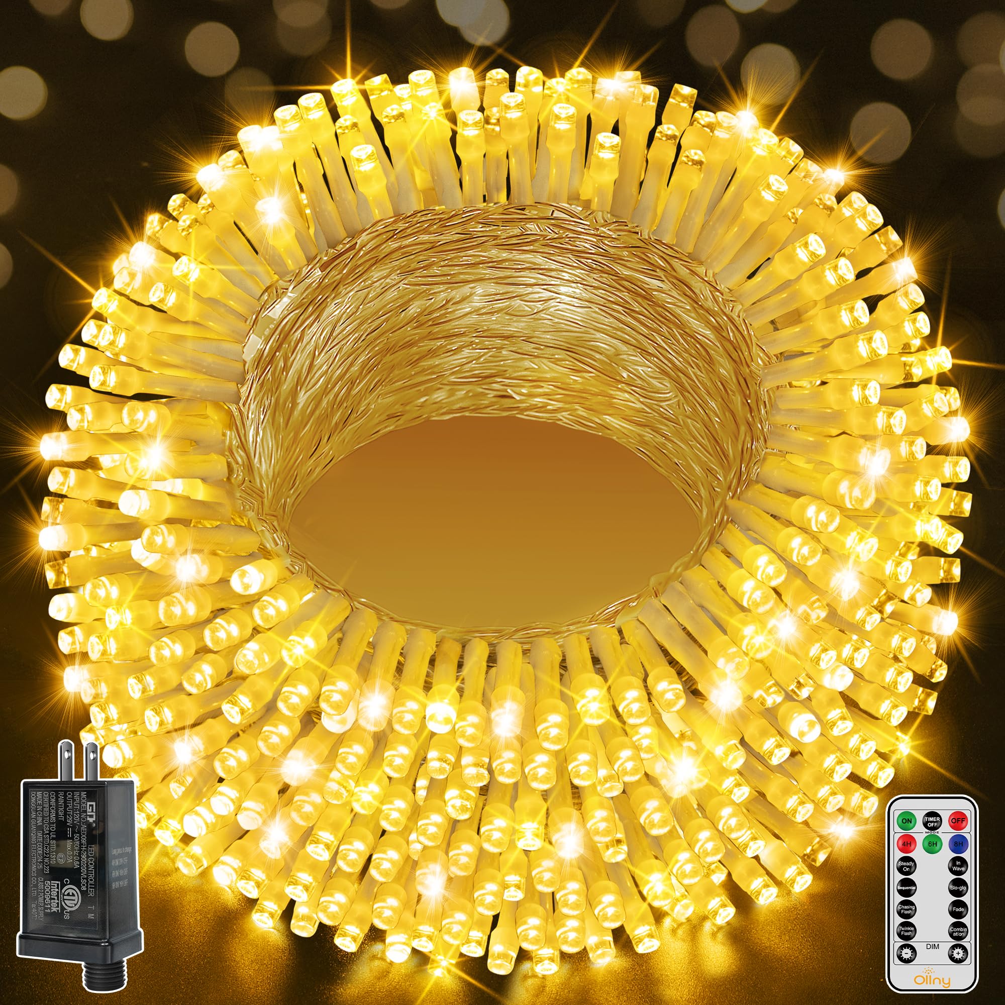 Ollny 800LED 262FT Outdoor String Lights - Waterproof Fairy Lights with Remote Control, 8 Modes Timer & Dimmable - Warm White Plug-in Christmas Lights for Patio, Garden, Bedroom, Camping & Indoor Decor | Perfect for Parties, Weddings & Holiday Decorations