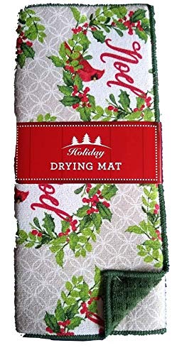 Christmas Holiday Cardinal Noel Kitchen Dish Drying Mat - Absorbent & Decorative for Sink Countertop - Perfect for Holiday Decor & Dish Drying