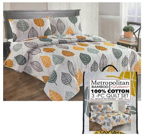 Metropolitan Bamboo 3-Piece King Size Quilt Set with 1 Quilt & 2 Matching Pillow Shams - Soft Breathable Bedding for Master Bedroom, Guest Room & Luxury Hotels