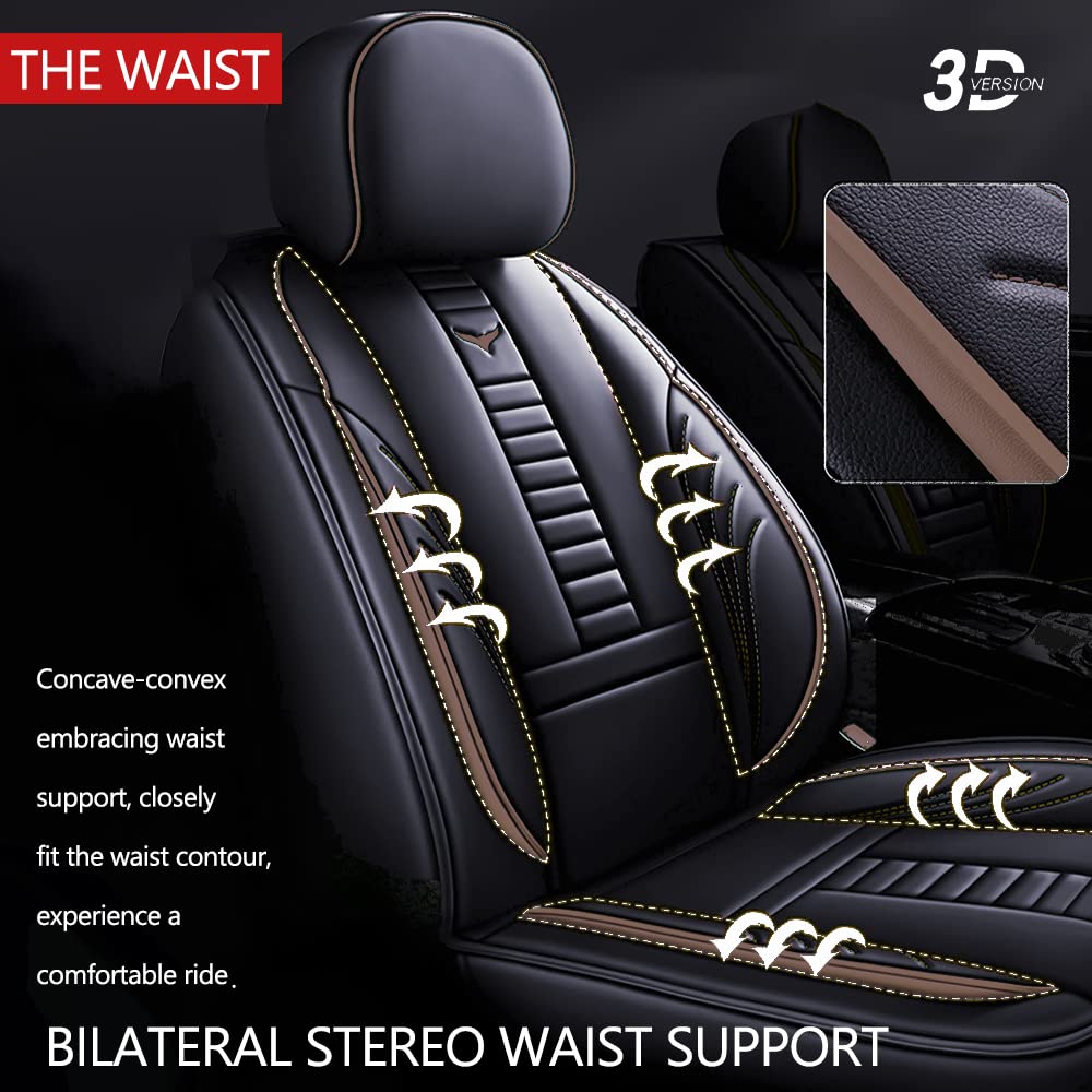 Universal Fit PU Leather Car Seat Covers for Toyota Camry Hybrid 2007-2025 - Full Set with Headrest & Back Pillow in Black & Coffee Line | Durable Auto Interior Protection for Daily Commute & Road Trips