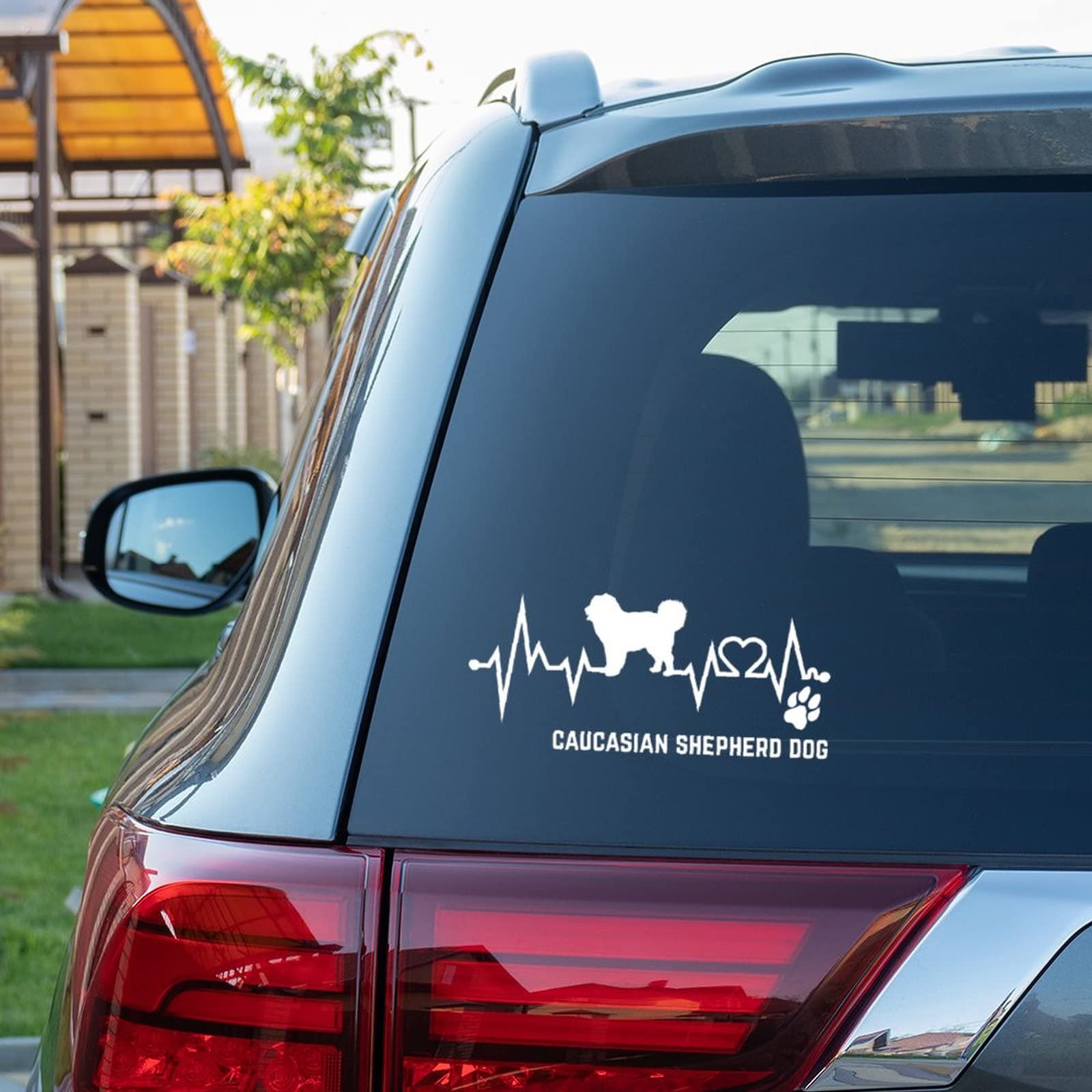 **Caucasian Shepherd Dog Car Decals - Vinyl Stickers with Dog Heartbeat & Paw Heart Design - Funny Bumper & Window Stickers for Cars, Trucks, Laptop - Perfect Gift for Dog Moms & Dads - Great for Personalizing Vehicles, Laptops, and Gifts**