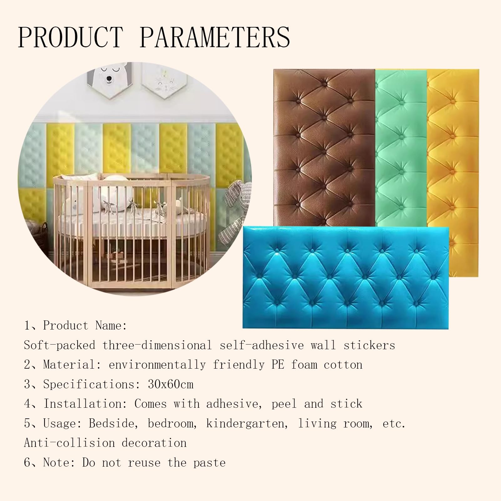 Soft Wall Padding for Kids Bedroom - Anti-Collision Safety Wall Panels (Blue, 30x60cm 10PCS) - Nursery, Kindergarten & Playroom Wall Protection - Baby Proofing & Toddler Safety Home Decor