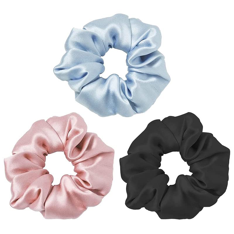 Soft Satin Hair Scrunchies 3-Pack - Gentle Hair Ties & Elastics for Women & Girls - Perfect for Ponytails, Braids & Bun Hairstyles - Ideal for Workouts, Office & Everyday Use