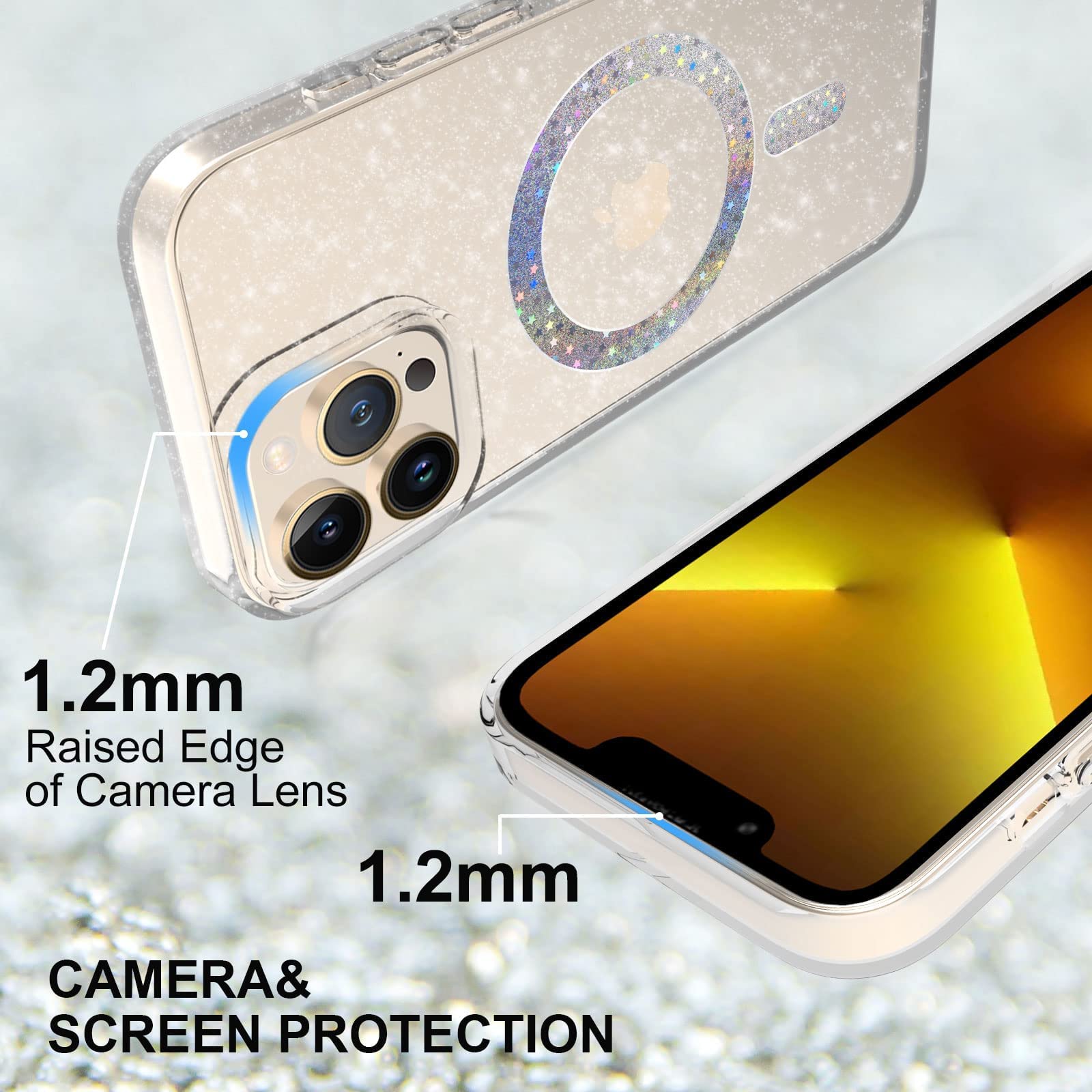 Sparkle Glitter iPhone 13 Pro Case with MagSafe - Military Grade Drop Protection, Strong Magnetic Attachment, Clear Shimmer Design (Twinkle Stardust) | Perfect Gift for Women, Girls & Teens, Great for Parties, Dates & Everyday Glam