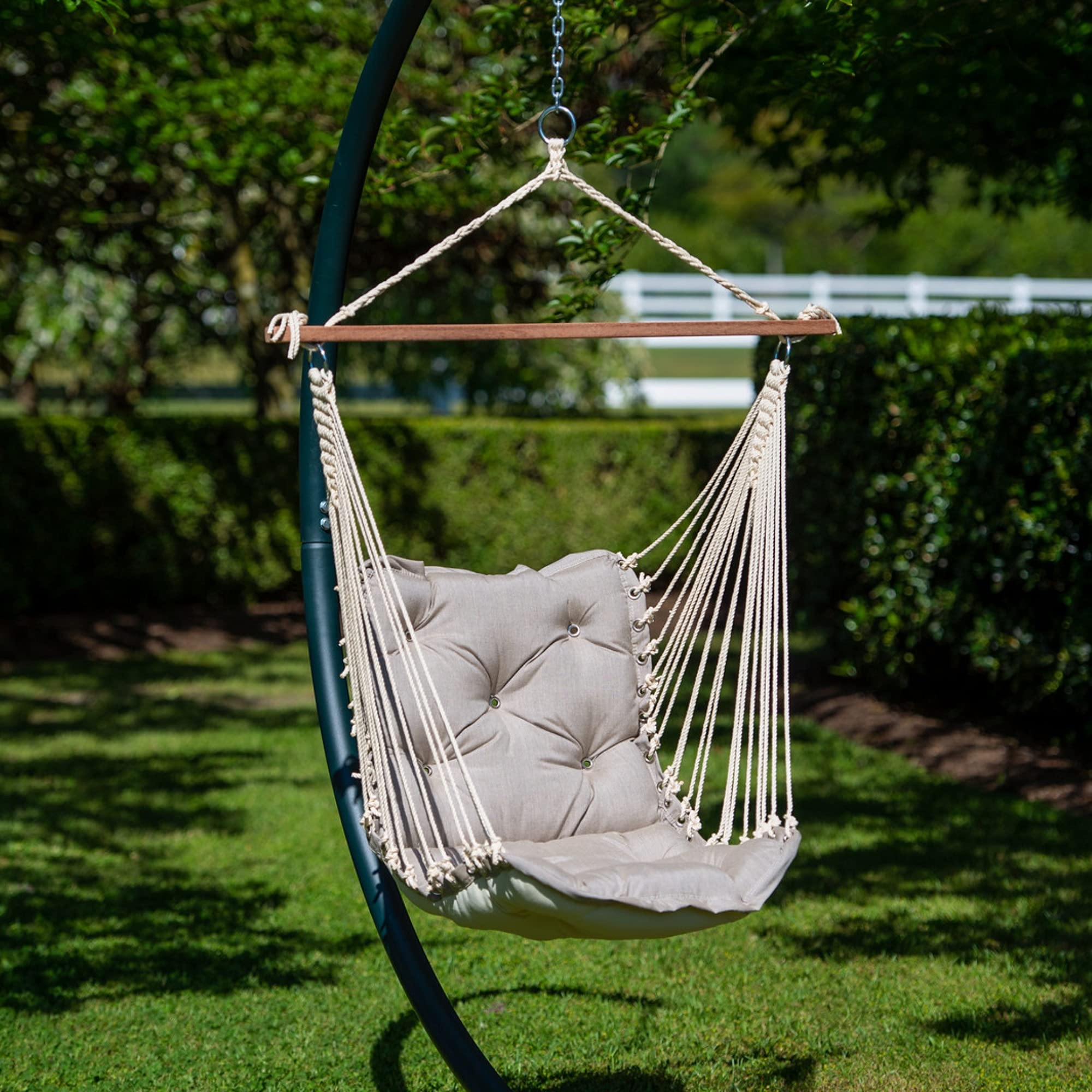 Hatteras Hammocks Cast Ash Sunbrella Tufted Single Swing - 300 LB Weight Capacity - Handcrafted in USA - Indoor & Outdoor Hanging Chair for Patio, Garden, or Backyard Relaxation