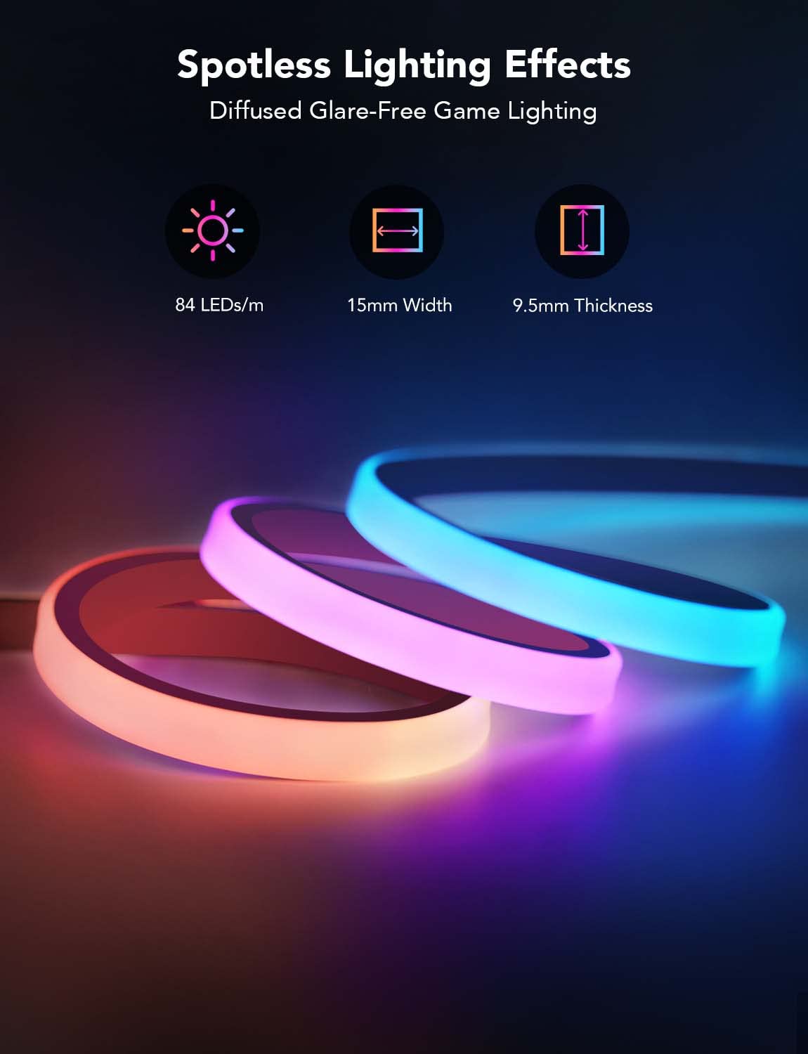 Govee RGBIC Gaming LED Strip Lights - 10ft Neon Rope Lights for Gaming Setup, PC Desk, Room Decor | Razer Chroma Sync, Smart App Control, Music Mode | Cuttable Design, 2.4G WiFi Only | Perfect for Gaming Battlestations, Streaming Backgrounds & Home Theater Lighting