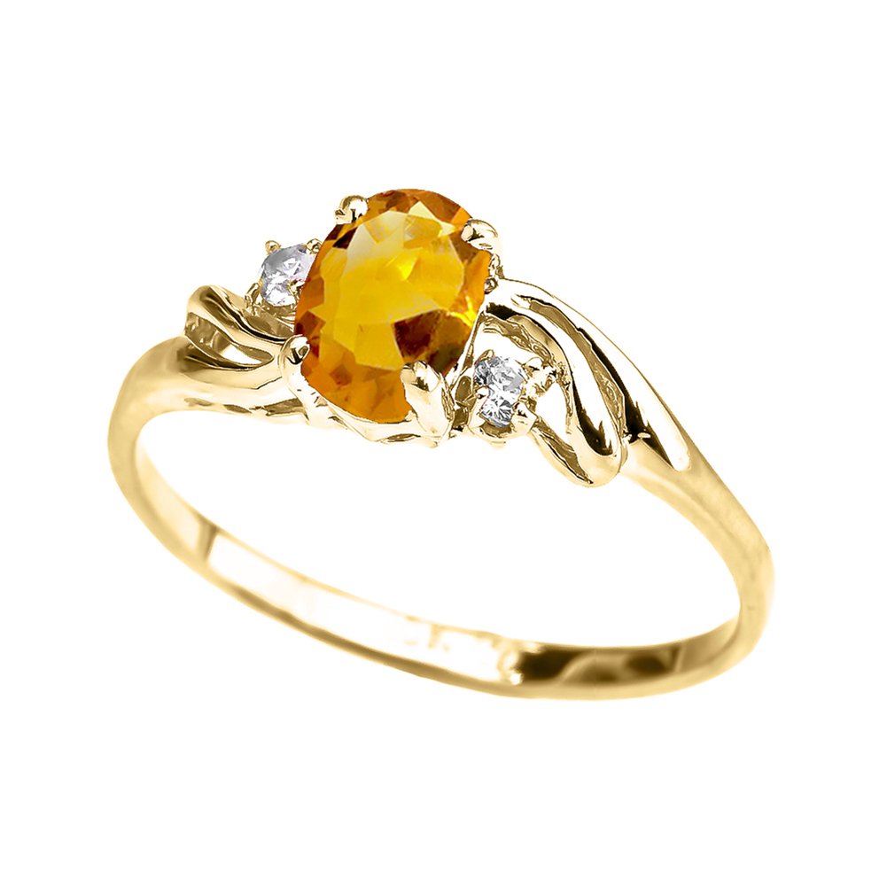 10K Yellow Gold Oval Cut Cubic Zirconia & White Topaz Three Stone Swirl Ring - November Birthstone, Citrine Simulated Engagement Jewelry for Women, Anniversary Gift, Wedding Proposal