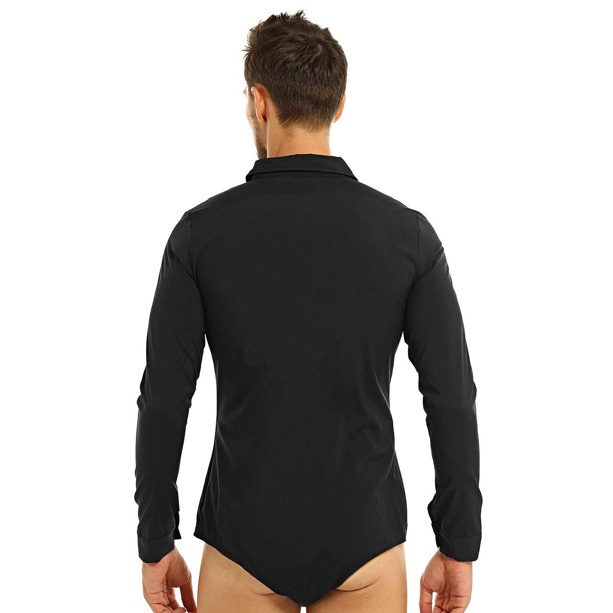 Men's Long Sleeve Latin Dance Shirt Bodysuit with Bowtie - Modern One-Piece Dance Romper Leotard Top for Salsa, Bachata & Ballroom Performance