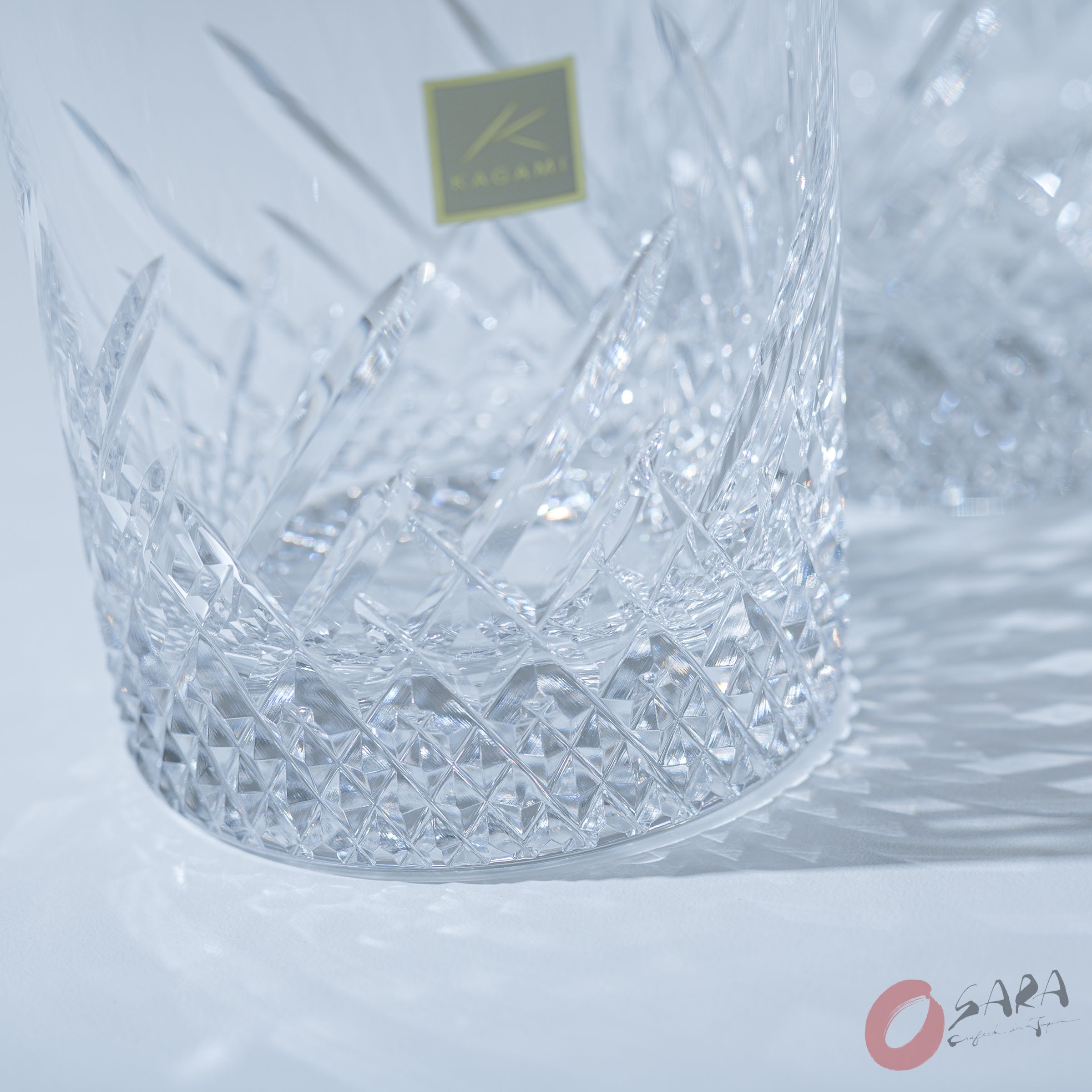 KAGAMI Handmade Japanese Crystal Whiskey Glasses Set of 2 - 260ml Frosted Rock Glasses for Scotch, Bourbon & Cocktails - Elegant Barware for Home & Gifts