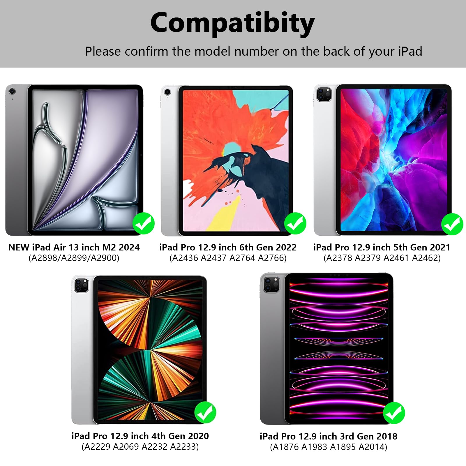 iPad Air 13 inch & iPad Pro 12.9 inch Keyboard Case - Slim Smart Wireless Detachable with Pencil Holder (6th/5th/4th/3rd Gen Compatible) - Perfect for Work, Study & Travel - Black
