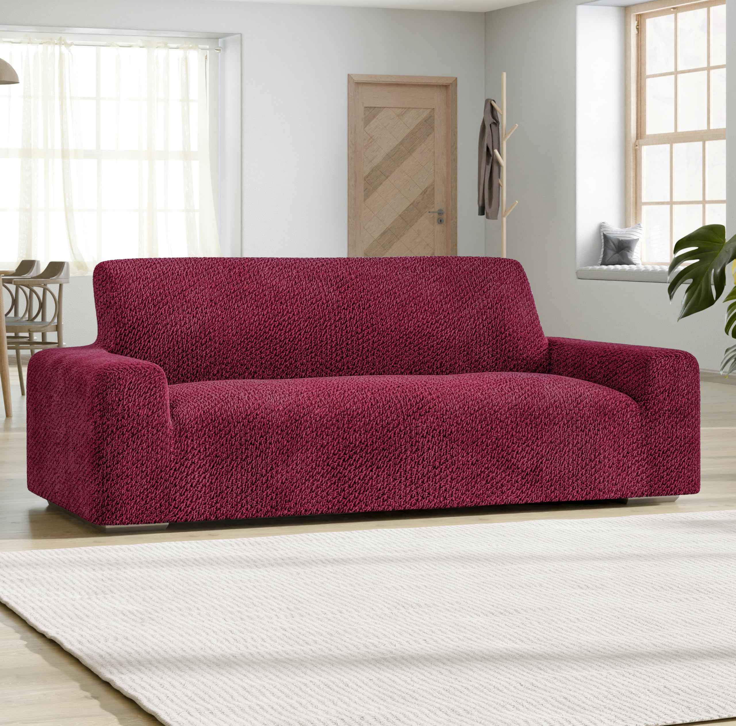 PAULATO BY GA.I.CO. Stretch Sofa Slipcover - Velvet Couch Cover for Pets - Soft Polyester Fabric 1-Piece Washable Protector (Burgundy) - Perfect for Living Room, Family Room & Home Decor