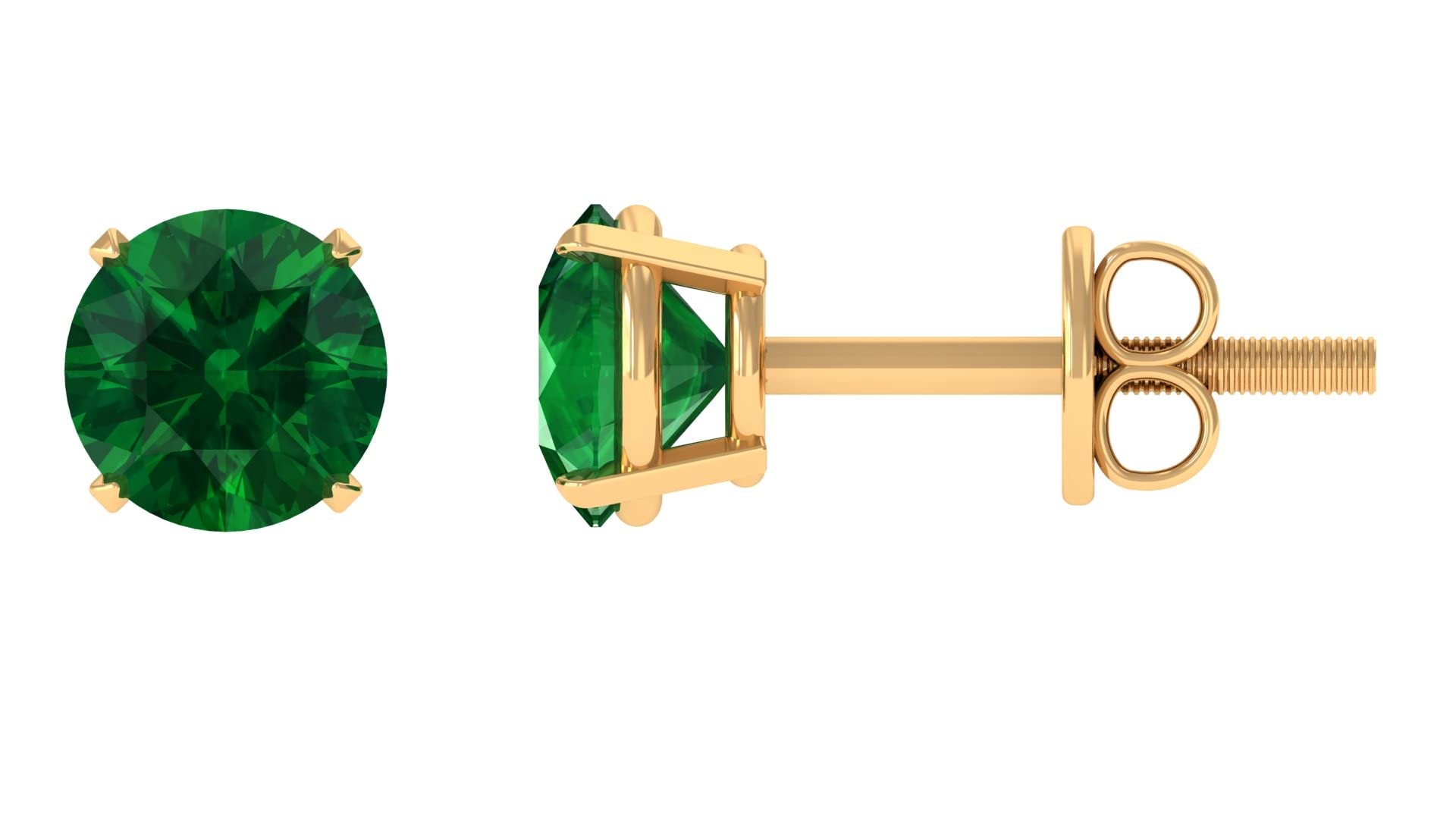 1 CT Lab Created Emerald Stud Earrings - 14K Solid Gold Solitaire Round Earrings for Women | Minimalist Jewelry for Everyday Wear, Gift Giving & Special Occasions