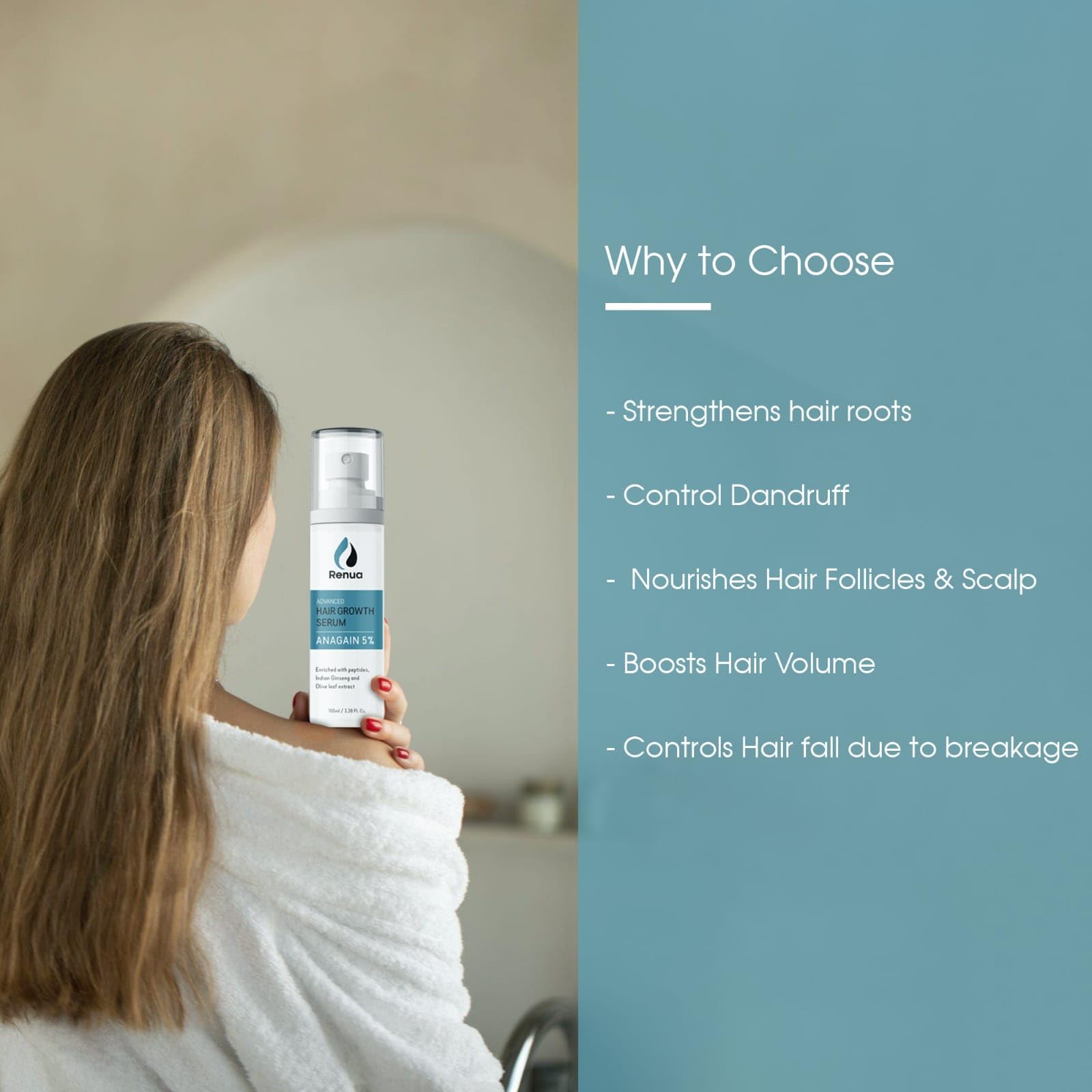 Renua Hair Growth Serum for Thicker & Longer Hair - Natural Hair Loss Treatment for Men & Women - Use for Daily Scalp Care & Healthy Hair Regrowth