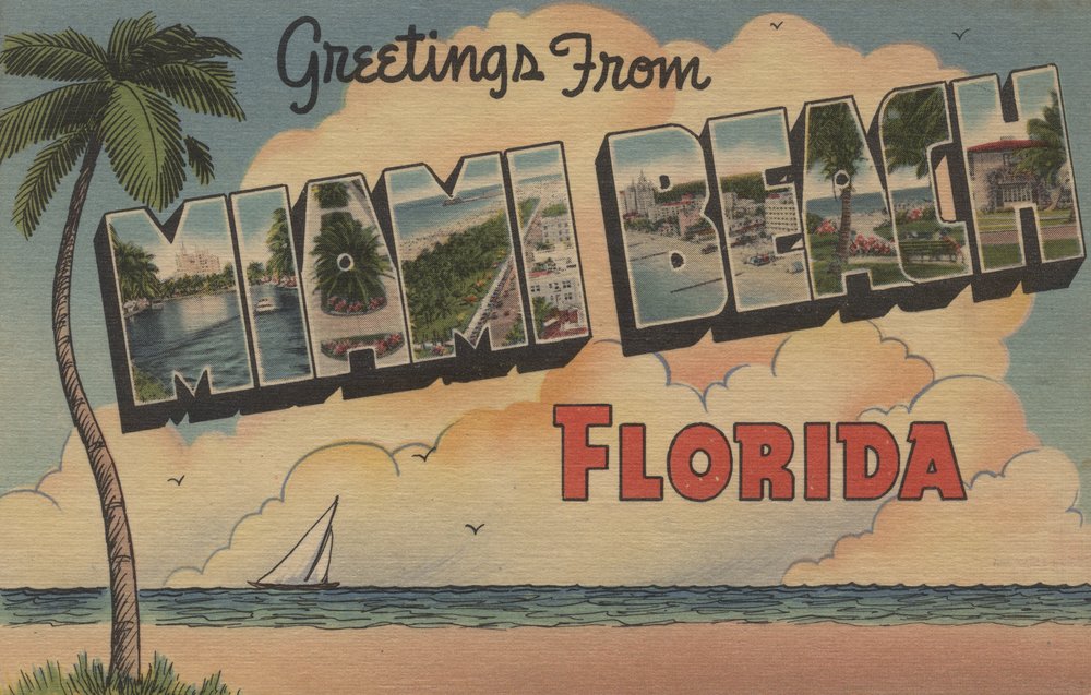 Florida Miami Beach Large Letter Scenes 8601 - 24x36 Signed Art Print, Wall Decor Poster for Living Room, Office & Home Decoration