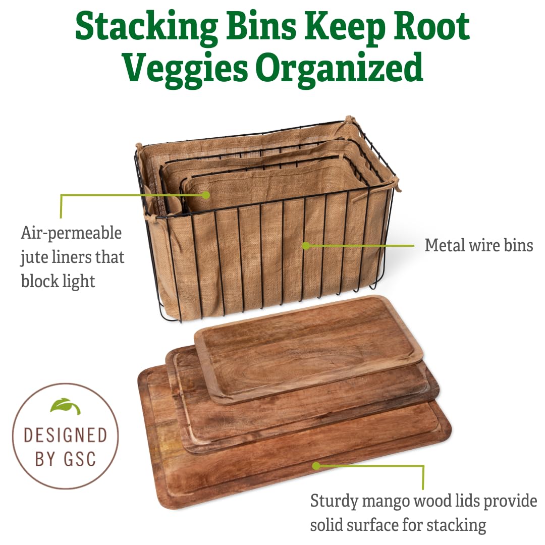 Stackable Root Vegetable Storage Bins Set for Potatoes, Onions & Carrots - Durable Plastic Garden Harvest Organizer for Kitchen Pantry & Root Cellar Organization