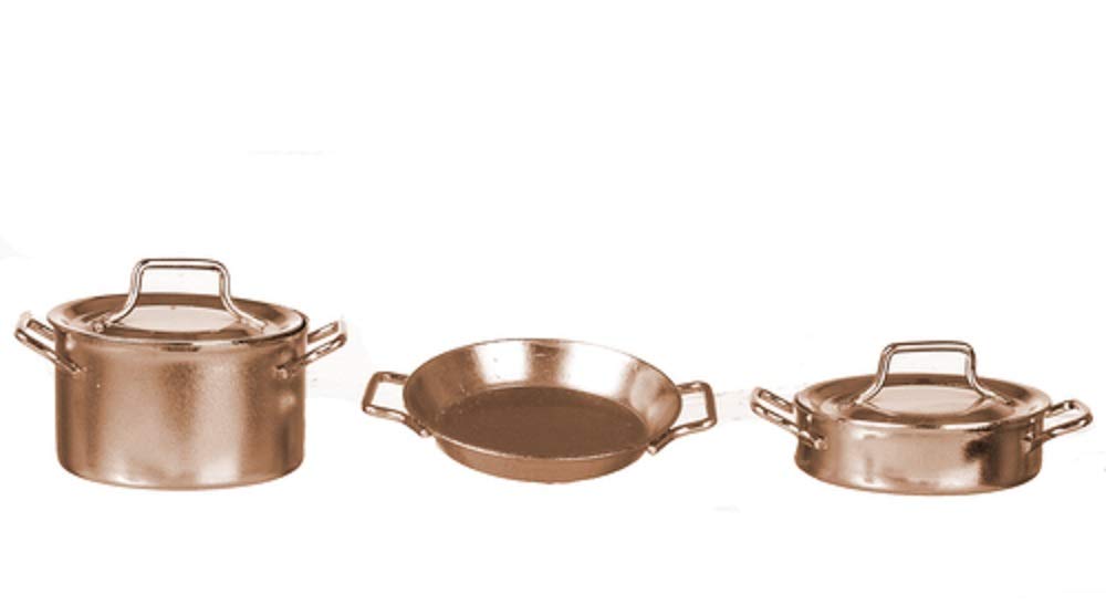 Miniature Copper Saucepan Pots and Pans Set - Dollhouse Kitchen Cookware Accessories for Realistic Play & Collectible Displays