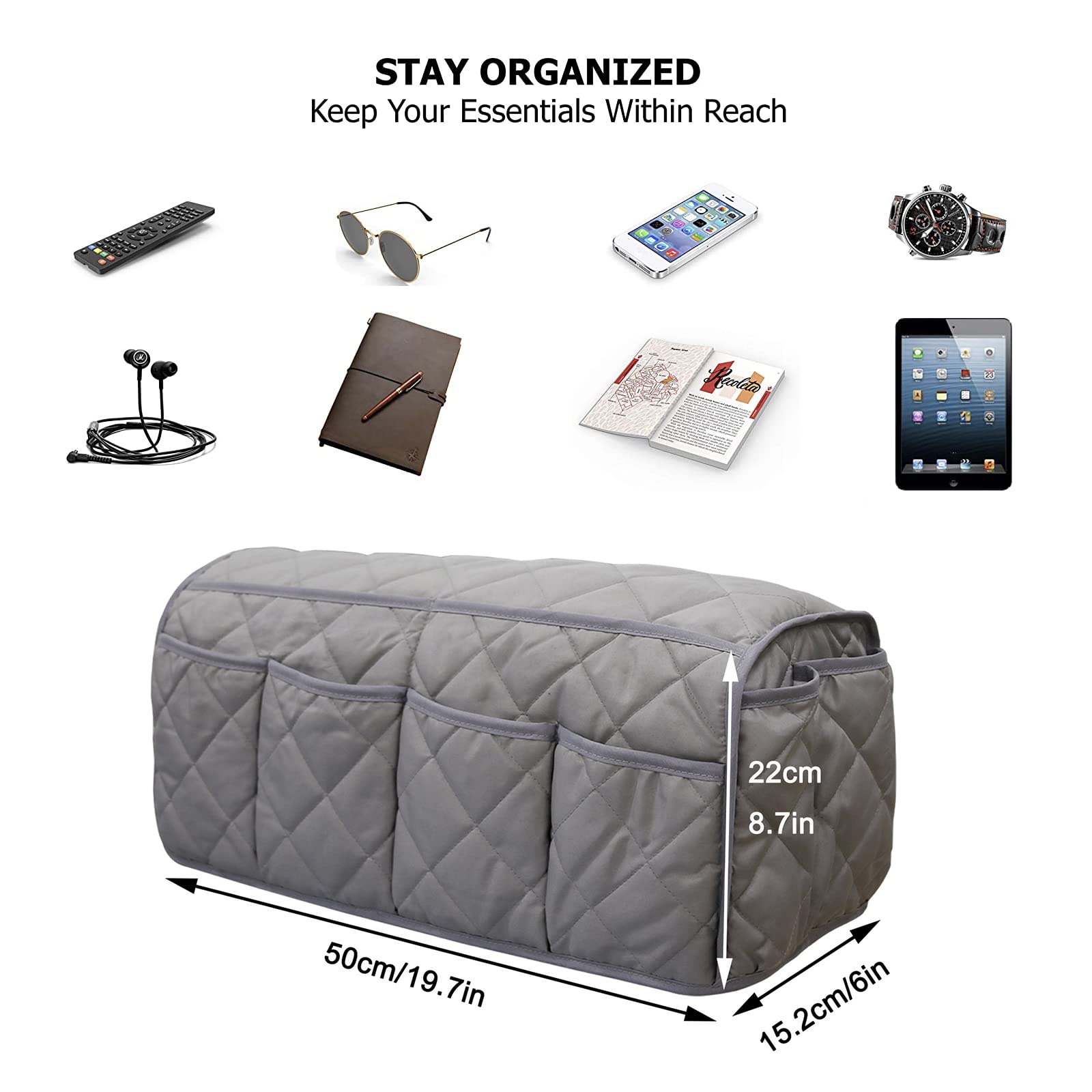 Waterproof Recliner Armrest Organizer with 14 Pockets - Non-Slip Sofa Caddy for TV Remotes, Books, Magazines & iPad - Perfect for Living Room, Home Theater & Relaxation