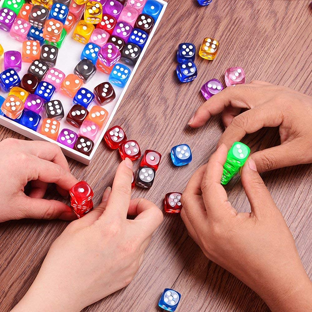 100-Piece 10-Color Transparent Acrylic 6-Sided Dice Set for DND, MTG, RPG, Tabletop Games - Perfect for Tenzi, Yahtzee, Bunco & Math Teaching | Great for Game Nights, Classroom Activities & Strategy Sessions