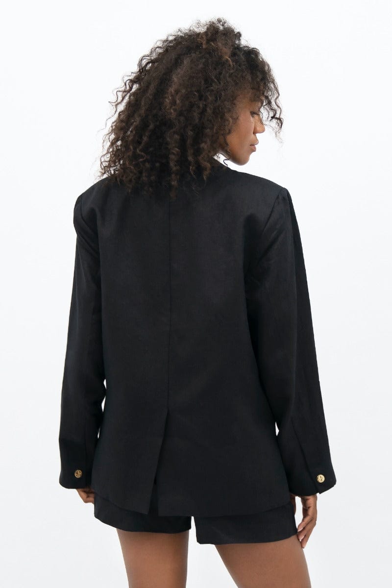 Havana Linen Oversized Blazer for Women - Licorice Black | Lightweight Summer Business Casual Jacket | Perfect for Office, Travel & Date Nights