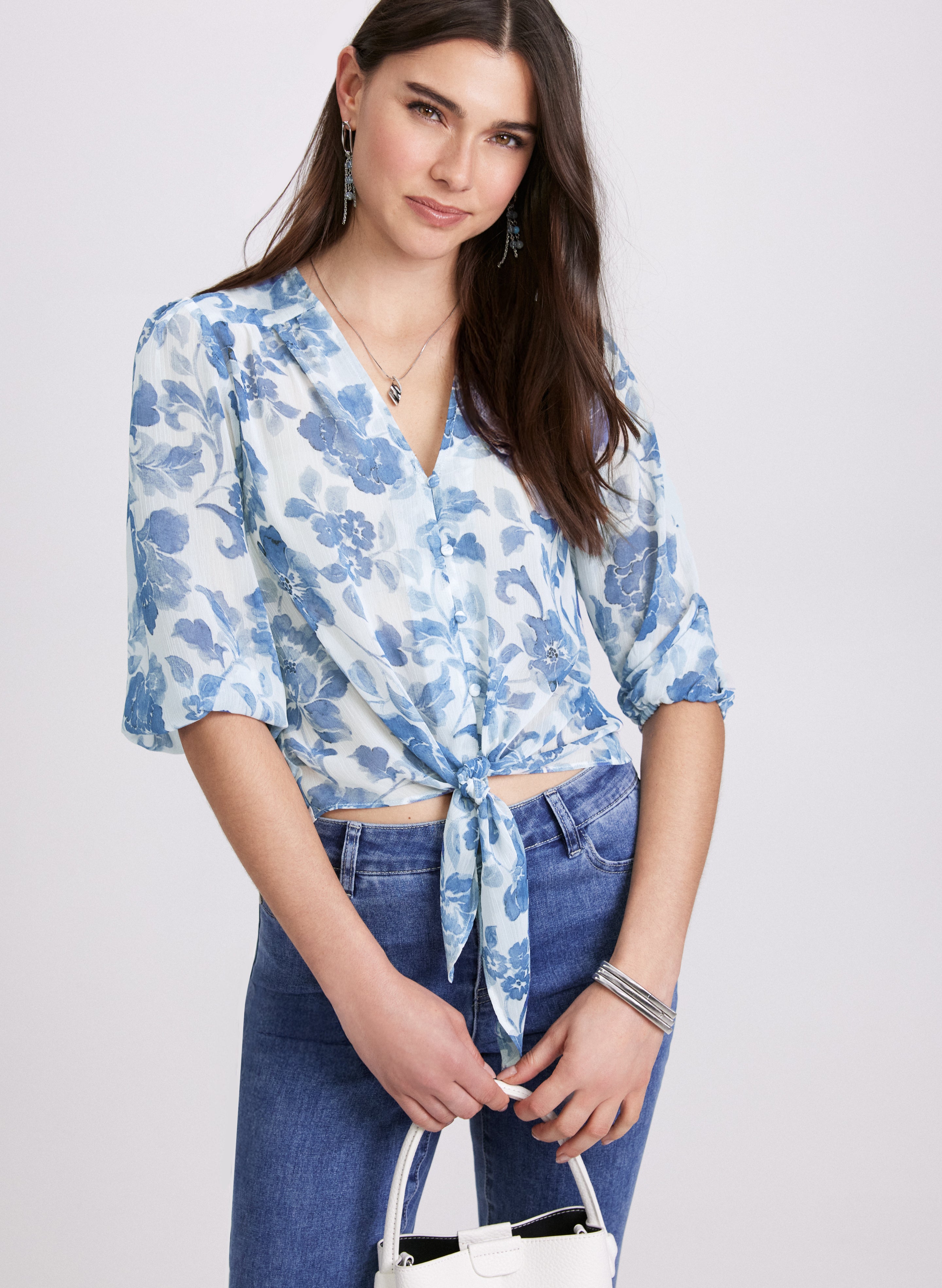 Floral Print Blouse for Women - Elegant Flowy Summer Tops with V-Neck & Short Sleeves - Perfect for Office, Date Night & Casual Outings