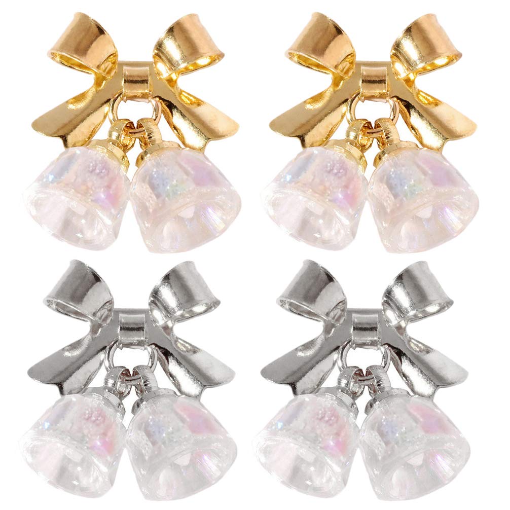 4pcs Christmas Nail Art Decorations - DIY Bowknot Bell Nail Charms & Studs for Holiday Manicure - Perfect for Christmas Parties, Gift Wrapping & Festive Nail Designs