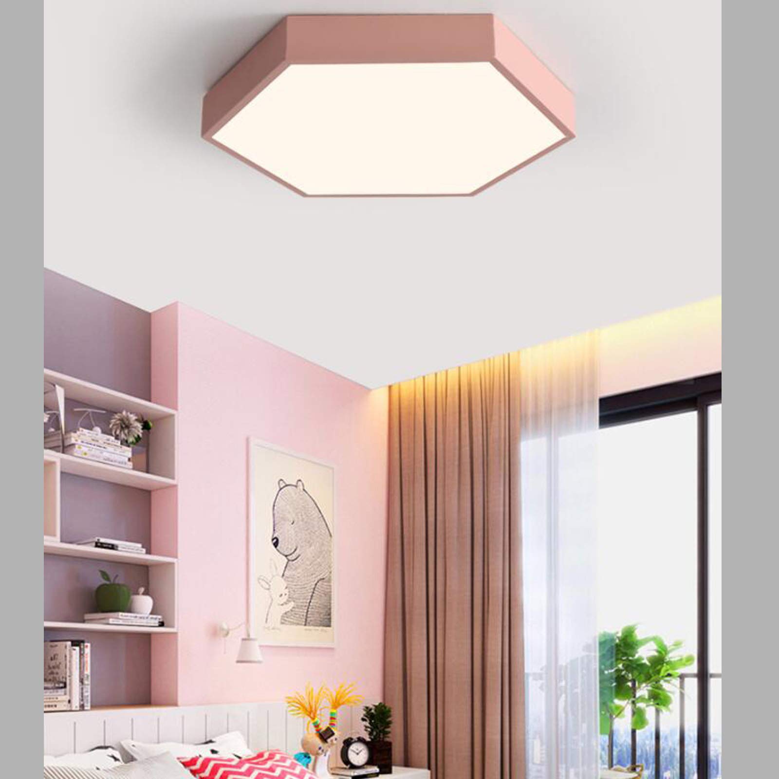 Nordic Hexagonal LED Ceiling Light - Ultra-Thin Modern Ceiling Lamp for Office & Kindergarten - 60cm Pink Indoor Lighting (Perfect for Minimalist Home & Commercial Spaces)