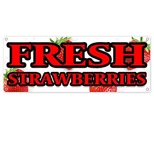 Fresh Strawberries 13 oz Banner - Heavy-Duty Vinyl Non-Fabric Sign with Metal Grommets | Perfect for Grocery Stores, Farmers Markets & Produce Displays
