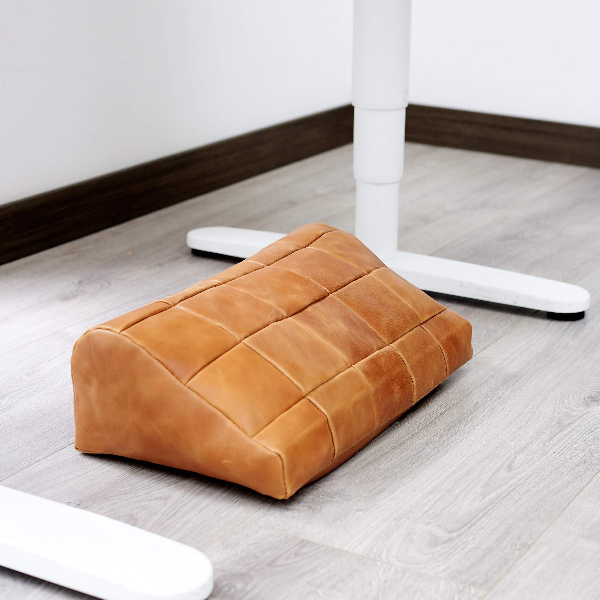 Premium Large Tan Leather Foot Rest - Ergonomic Under Desk Footrest with Removable Cover for Home Office & WFH - Handmade Office Accessory & Unique Gift for Men (Perfect for Desk Work, Gaming & Relaxation)