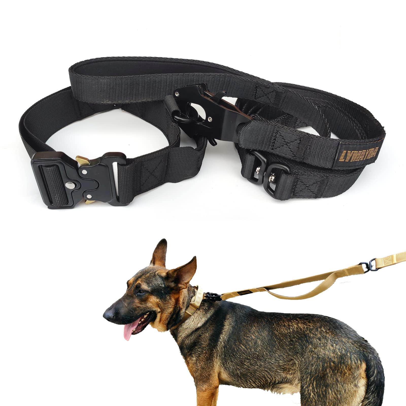 LYMAYDA Heavy Duty Nylon Tactical Dog Collar with Control Handle & Metal Buckle - Adjustable for Small, Medium, Large & Extra Large Dogs - Perfect for Training, Hiking & Outdoor Adventures (Black)