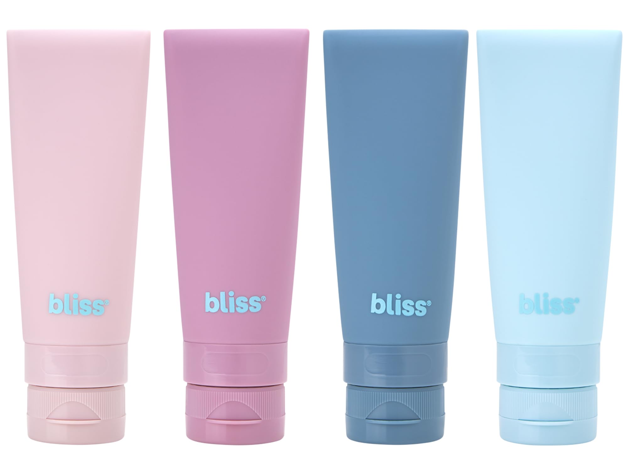Bliss Silicone Travel Bottles 4 Pack - Leakproof Refillable TSA Approved Toiletry Containers for Shampoo, Conditioner & Body Wash | Portable Mini Squeeze Bottles for Vacation, Gym, Camping & Air Travel Essentials
