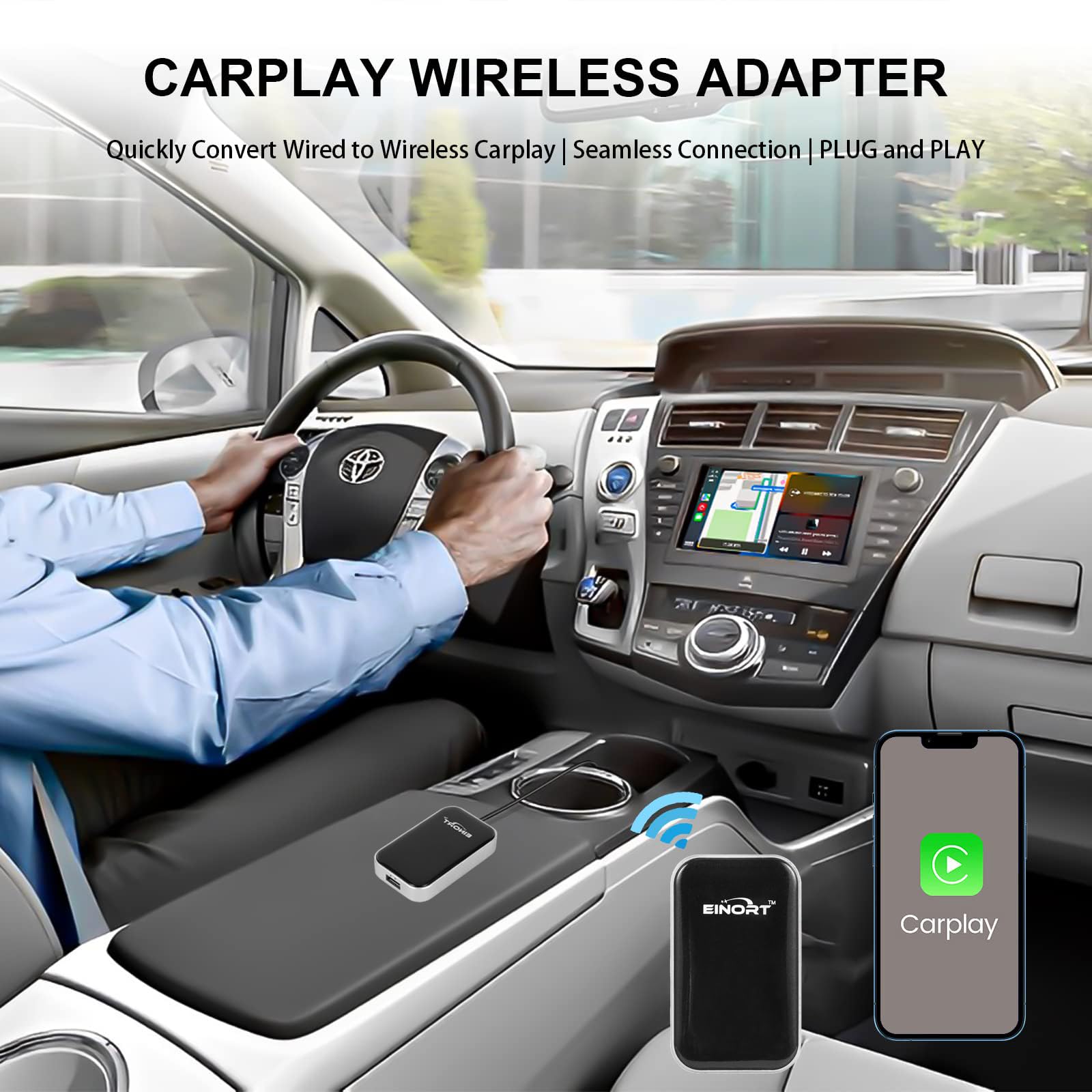 Wireless CarPlay Adapter for iPhone - Convert Wired to Wireless CarPlay Dongle | Plug & Play | Compatible with Cars 2015+ & iOS 10+ | Black | Perfect for Hands-Free Driving & Seamless Music Streaming