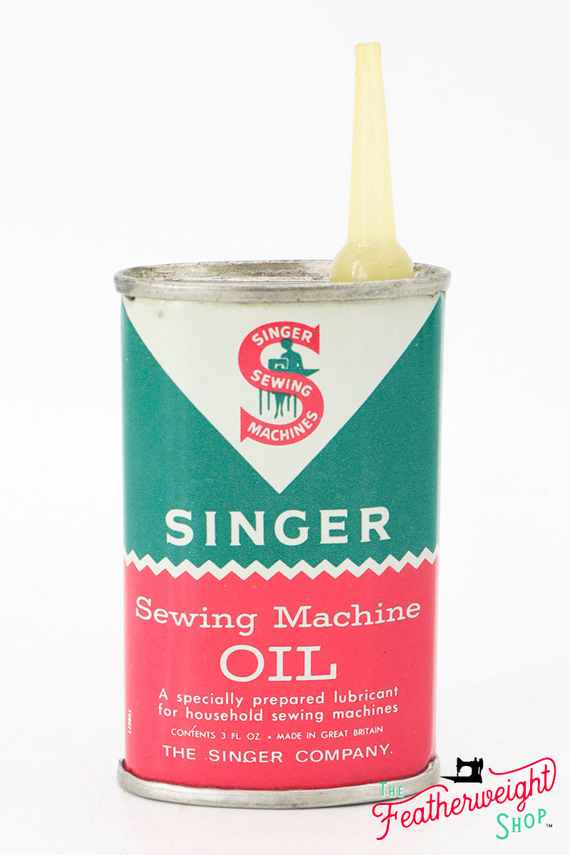 Vintage Original Singer 3oz Oval Oil Can with Plastic Spout - Rare Collectible for Sewing Machine Maintenance & Antique Restoration