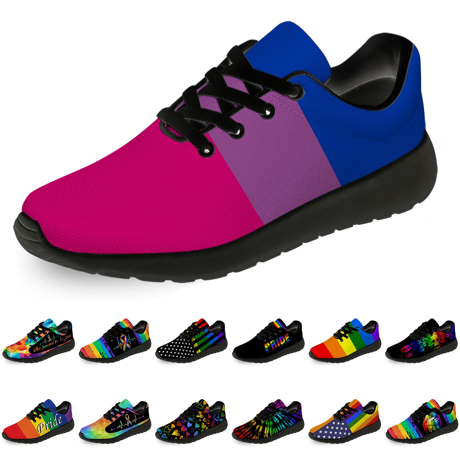**Unisex LGBTQ Pride Running Shoes - Bisexual Flag Sneakers for Men & Women - Size 10.5 Men/12 Women - Black - Perfect for Walking, Tennis & Pride Events**