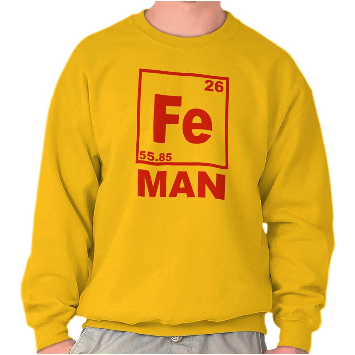 Fe Iron Science Elements Superhero Graphic Men's Crewneck Sweatshirt | Chemistry Enthusiast Gift | Casual Wear & Geek Fashion