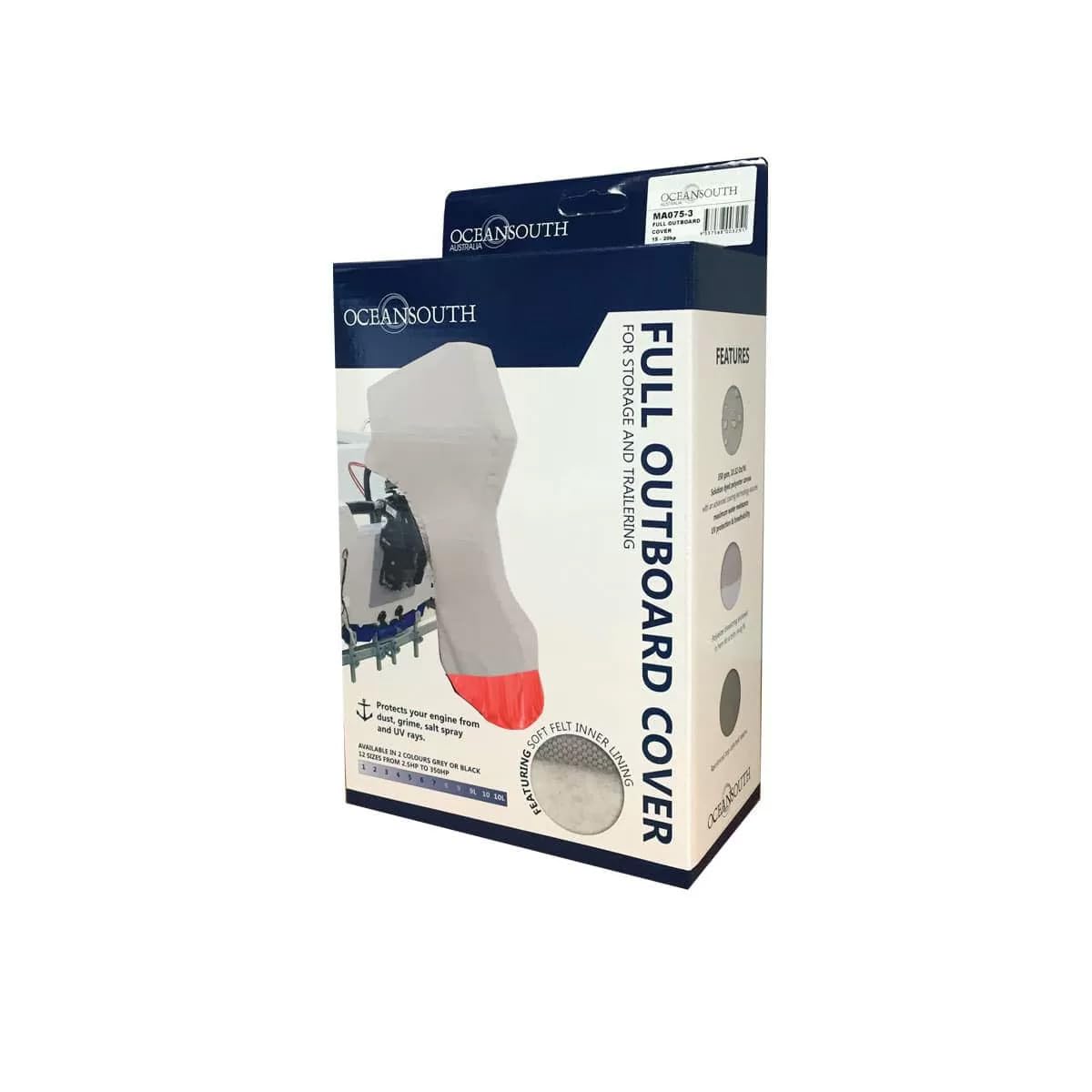 Oceansouth Full Outboard Motor Engine Cover - Waterproof & UV Resistant (Gray, Fits 50HP to 150HP) - Perfect for Boat Storage, Winter Protection & Marine Use