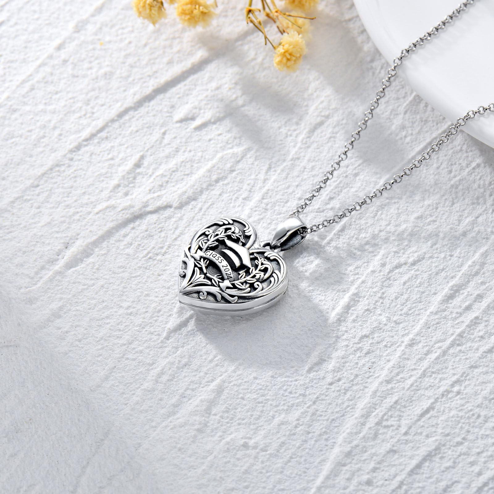 SOULMEET Graduation Gifts for Women - Class of 2023/2024/2025 Photo Locket Necklace with Heart Pendant & Graduation Cap Charm - Holds 2 Pictures - Perfect Nursing & College Graduation Gift for Her - Great for Commencement Ceremonies & Memory Keepsakes
