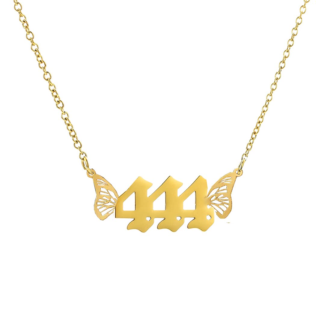 Butterfly Angel Number Necklace for Women - 444, 666, 777, 888 Dainty Numerology Choker Jewelry in Gold | Perfect Birthday Gift for Teen Girls | Ideal for Spiritual Protection, Daily Wear & Special Occasions