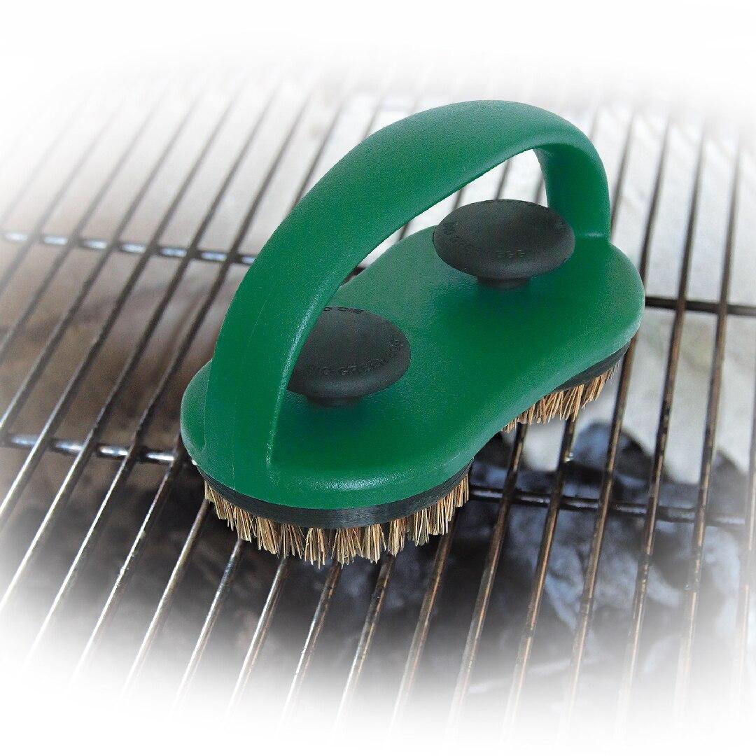Big Green Egg Dual Grid & Pizza Stone Set with Palmyra Bristle Scrubber Brush (Model 127136) - Perfect for Outdoor Grilling, Smoking, and Pizza Making