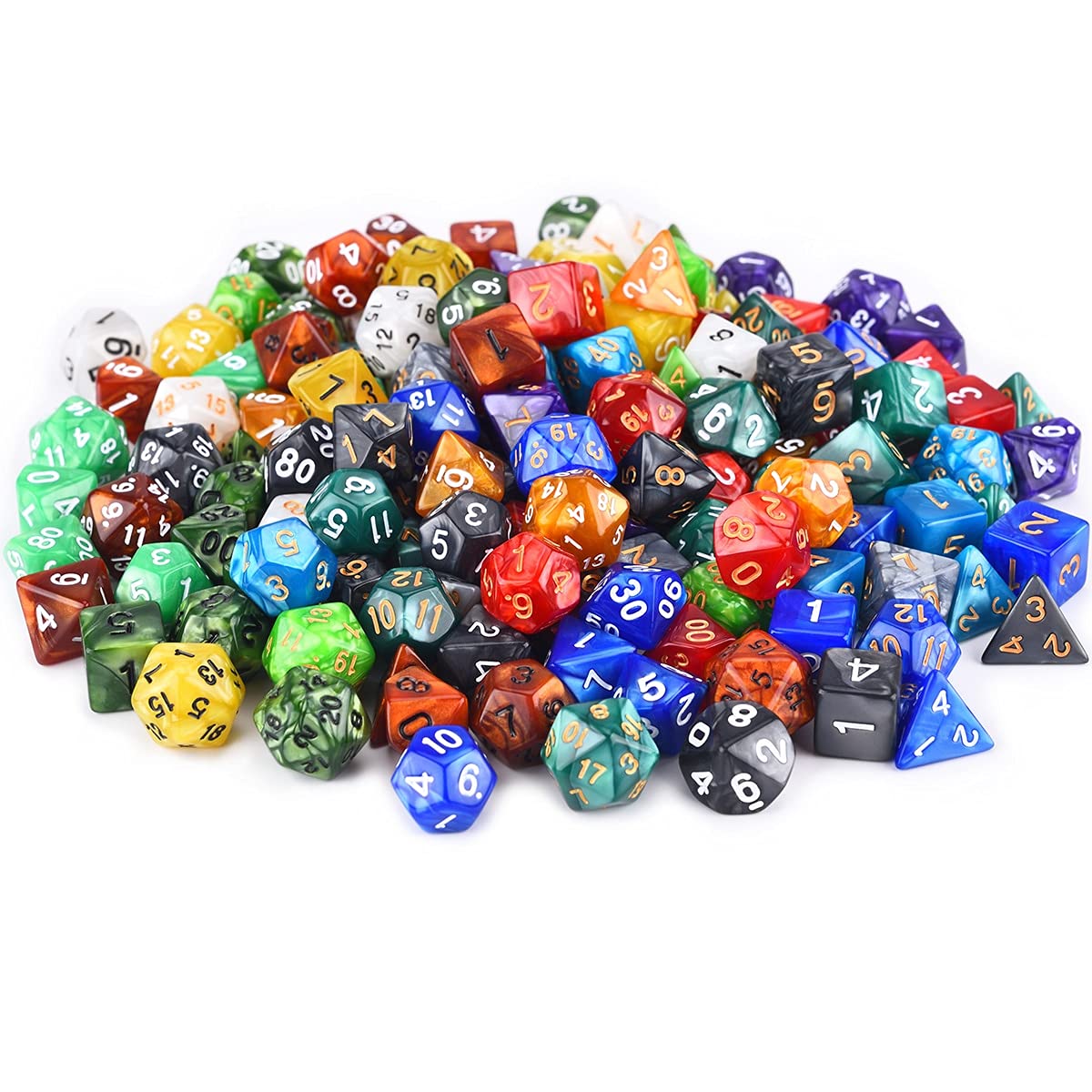 Premium Polyhedral 7-Piece DND Dice Set (D4, D6, D8, D10, D%, D12, D20) - Vibrant Orange Pearl Swirl Design for TRPG, Dungeons & Dragons, Pathfinder RPG Tabletop Games - Perfect Gift for D&D Enthusiasts & Roleplaying Gamers