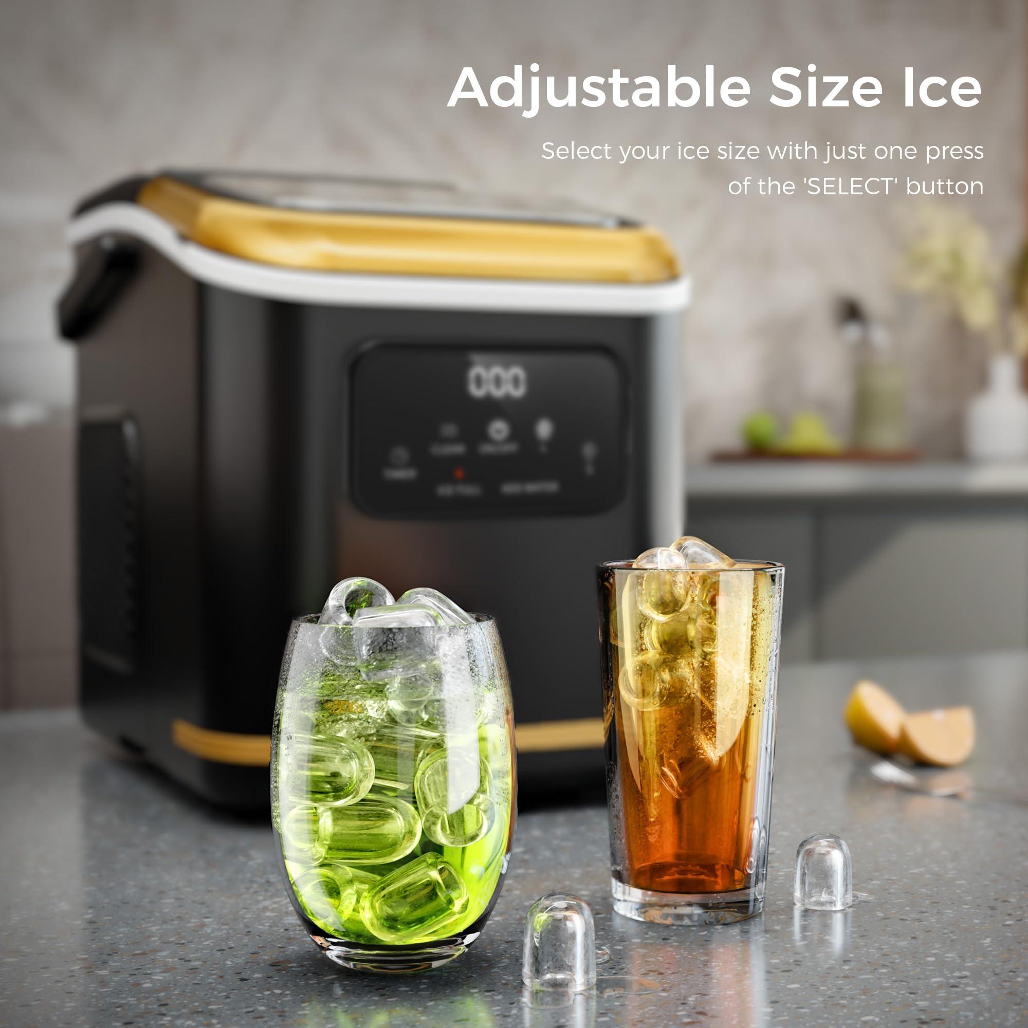 Kismile 28lbs/24Hrs Portable Countertop Ice Maker with LED Screen & Self-Cleaning - Compact Ice Machine for Home, Kitchen, RV, Office & Outdoor Use (Black)