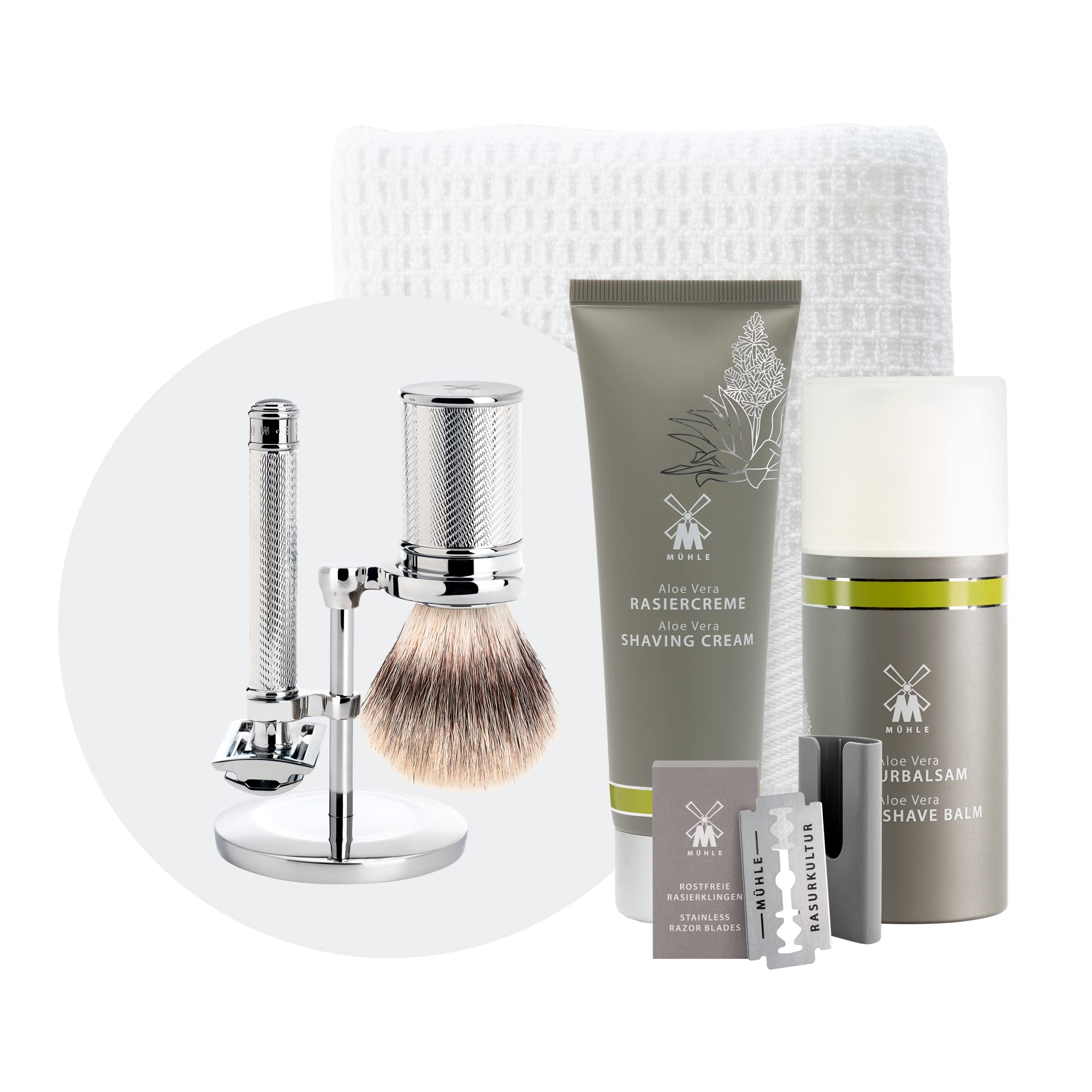 Premium MÜHLE Traditional Wet Shaving Kit - 8-Piece Set with Chrome-Plated Razor, Shaving Brush, Stand, Cream & After Shave | Luxury Grooming Gift for Men | Perfect for Home Spa & Professional Barber Use