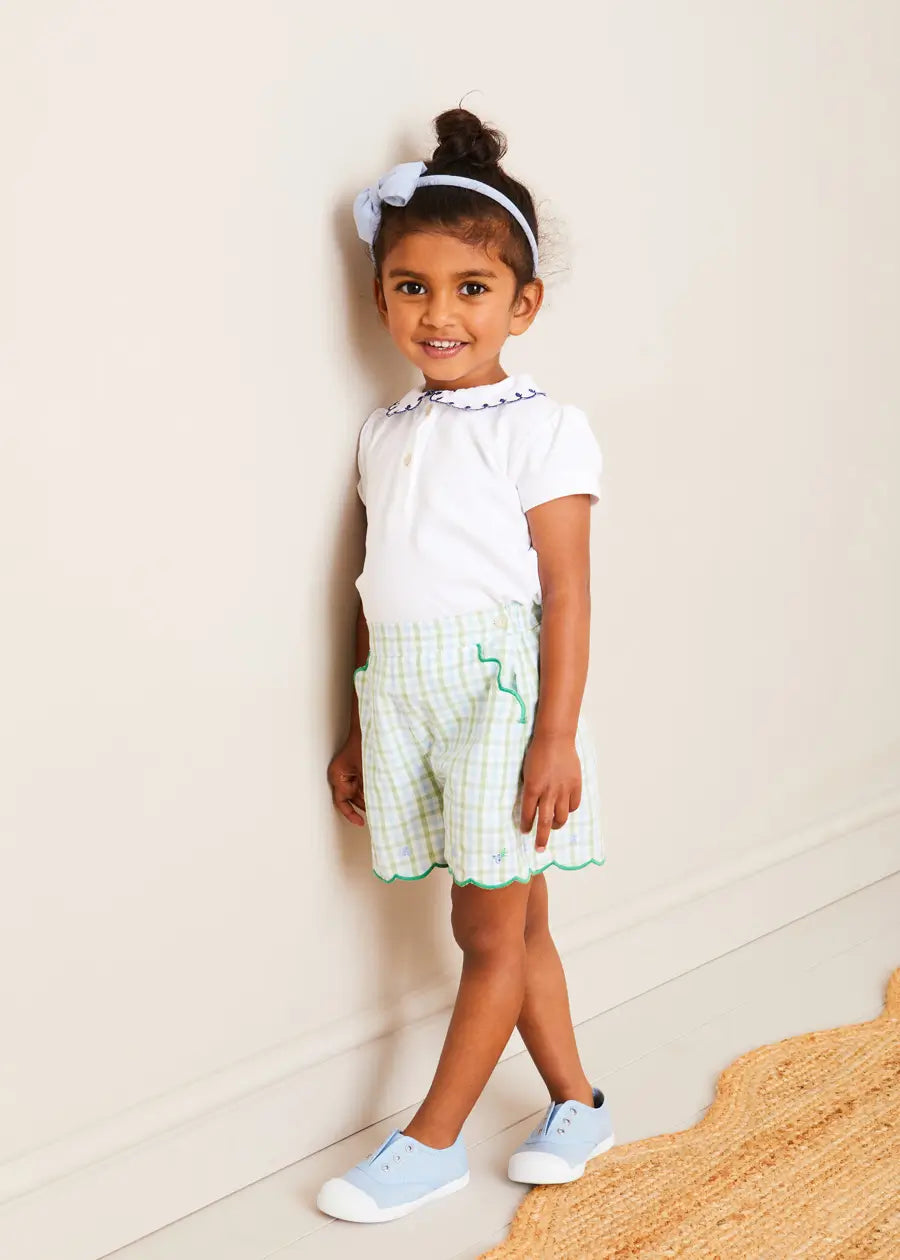 Maxwell Green Gingham Embroidered Scallop Trim Shorts for Girls (18 Months to 10 Years) - Perfect for Summer Playdates & Outdoor Adventures