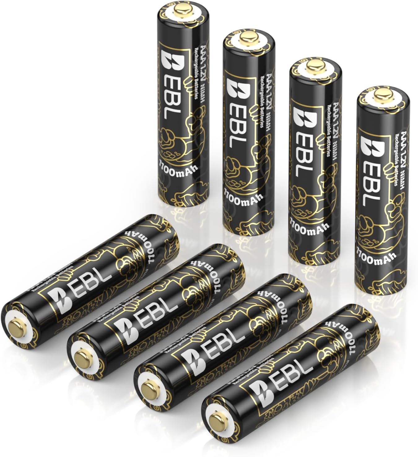 EBL Rechargeable AAA Batteries 1100mAh - 8 Pack High Capacity Ni-MH Battery with USB Charger for Toys, Cameras, Flashlights & More (New Year Dragon Series)