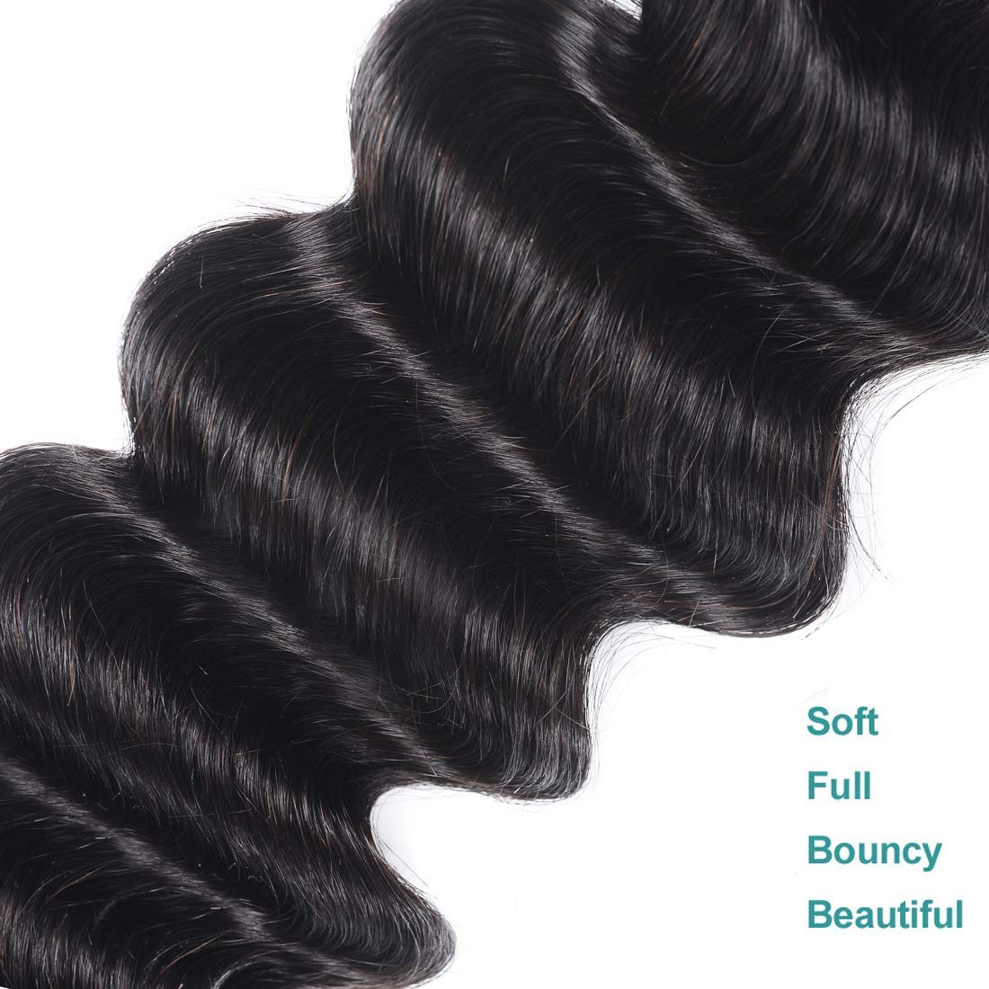 UNice Hair 10A Brazilian Loose Deep Wave Human Hair Extensions - 100% Virgin Unprocessed Wefted Hair 3 Bundles (12 14 16 Inch) - Natural Black Color for Stunning Hairstyles - Perfect for Daily Wear, Parties & Special Occasions
