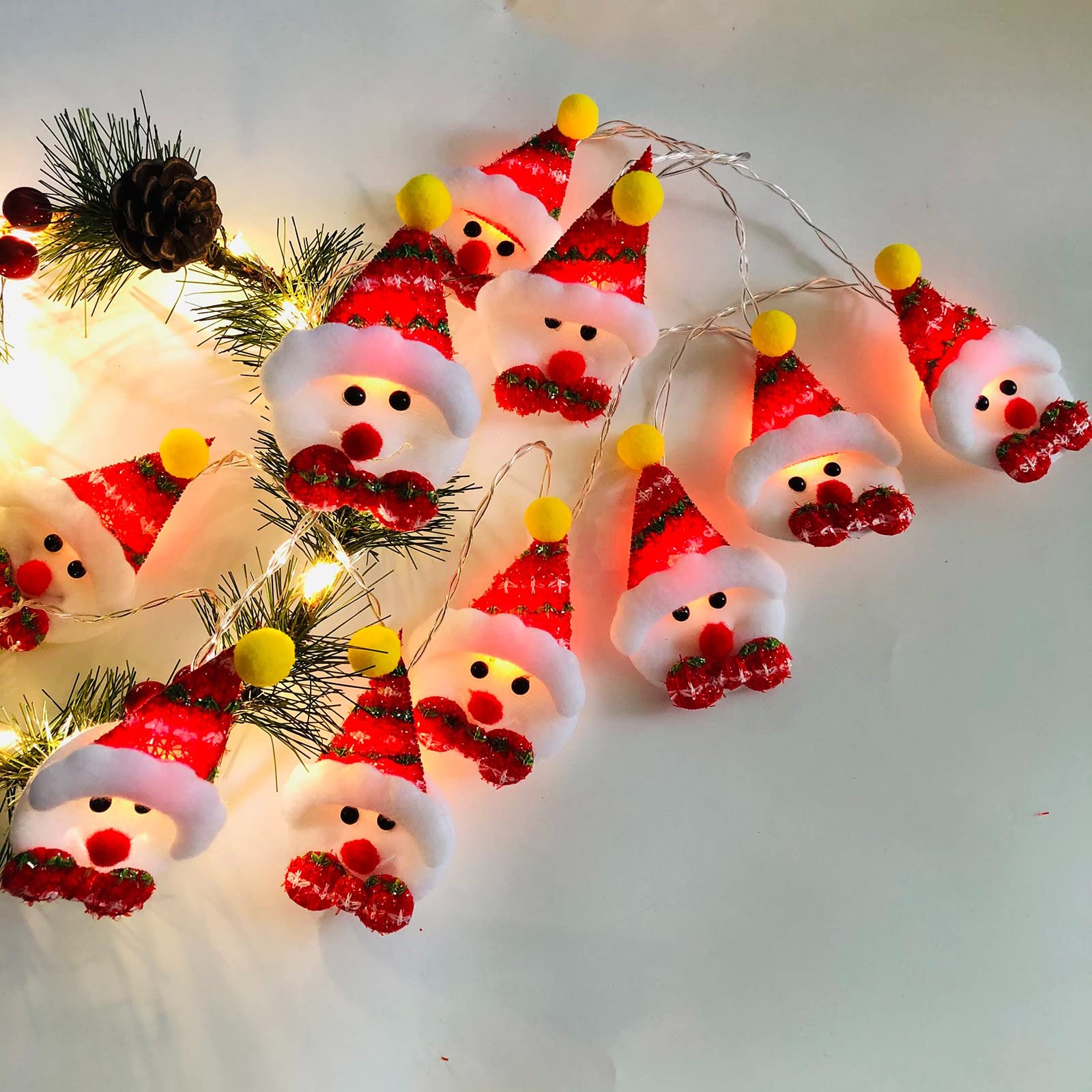 Festive Santa Head String Lights - 9.84ft 20 LED Battery Operated Christmas Tree Decorations for Indoor/Outdoor Holiday Party & Home Decoration