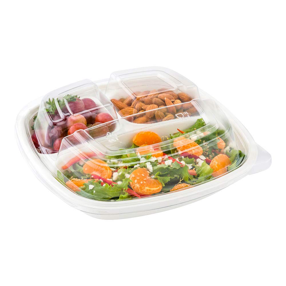 **Pulp Tek 4.8 x 4.8 Inch Clear Plastic Dome Lids for 3-Compartment Bagasse Plates (100 Pack) - Perfect for Restaurants, Catering & Takeout Meals**